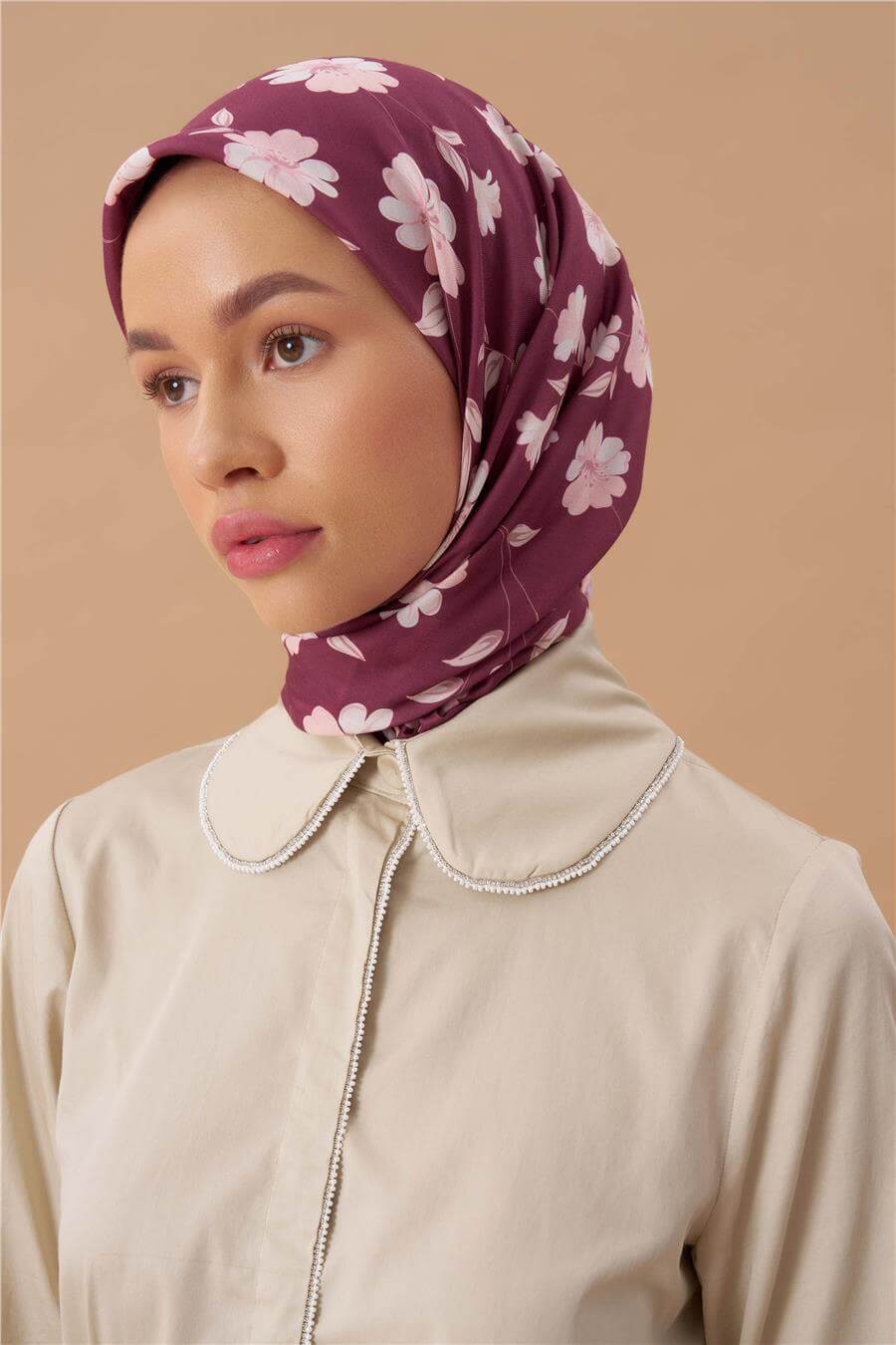 İpekhan Bordo Çiçekli Soft Eşarp