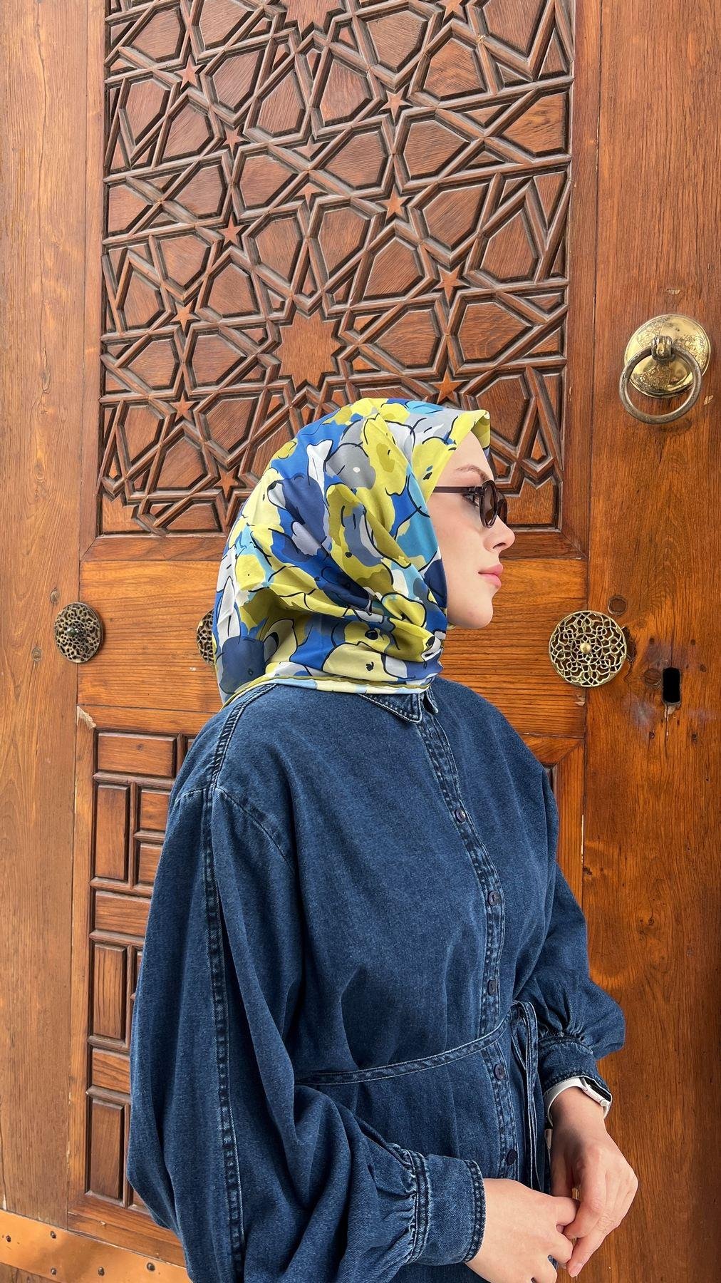 İpekhan Mavi-Sarı Soft Eşarp