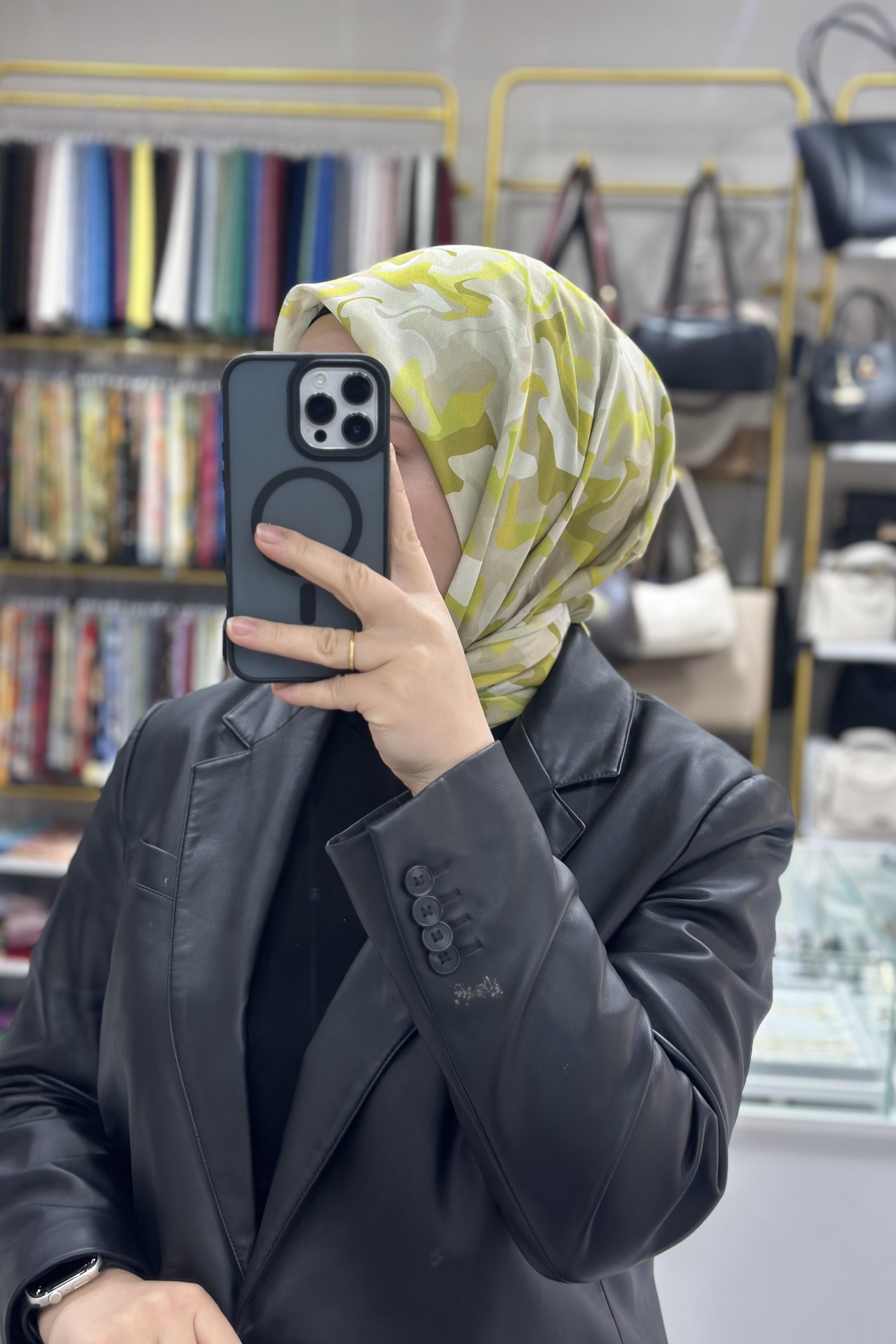 İpekhan Boya Desen Yağ Yeşili Soft Eşarp