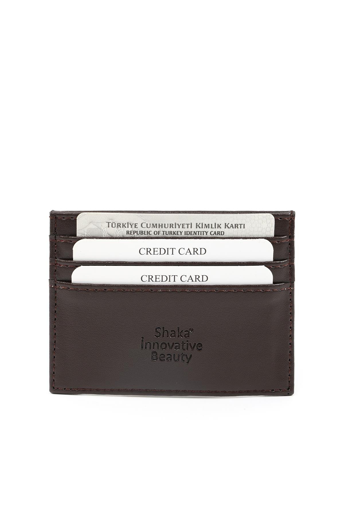 Kahverengi Unisex Suni Deri Süper İnce Model Kağıt Para Bölmeli Kredi Kartı Ve Kartvizitlik Kartlık Cüzdan