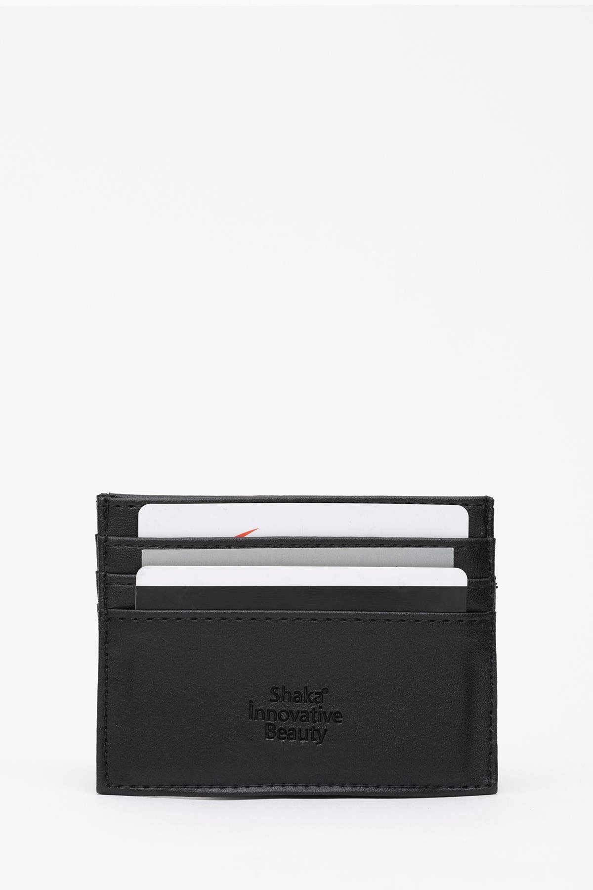 Siyah Unisex Suni Deri Süper İnce Model Kağıt Para Bölmeli Kredi Kartı Ve Kartvizitlik Kartlık Cüzdan