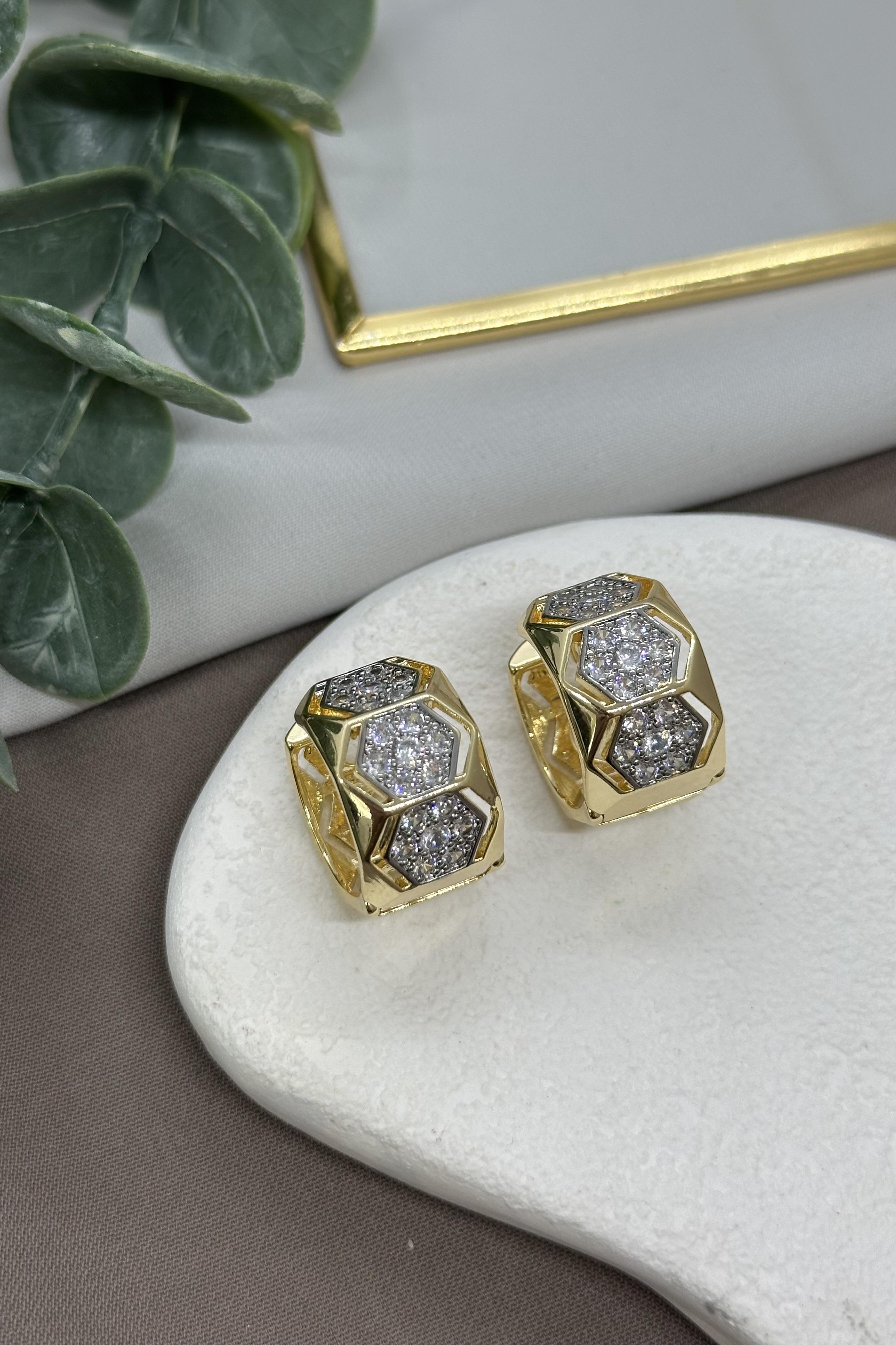 Petek Model Özel Tasarım Vıp Gold Küpe