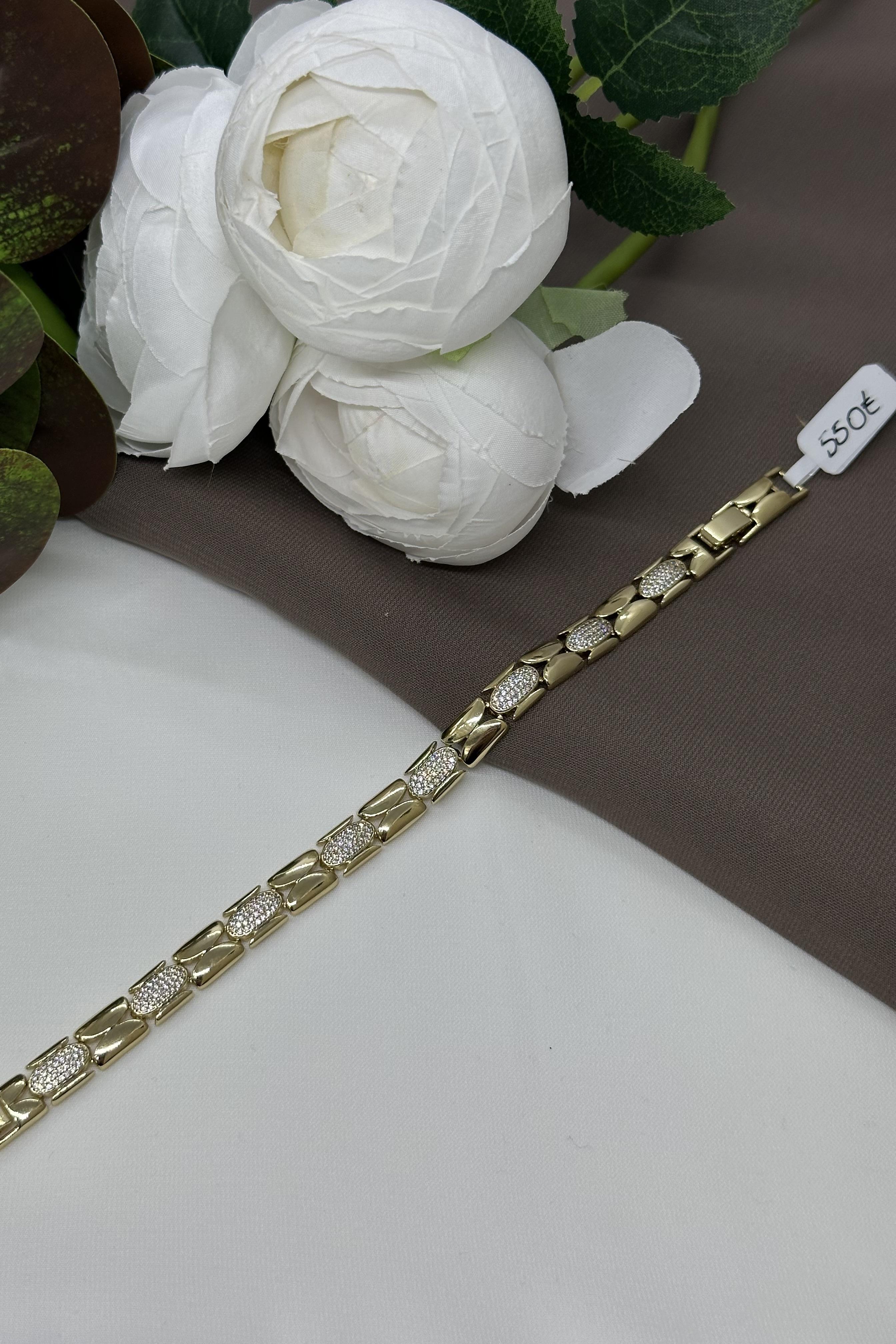 Taşlı Plaka Model Gold Vıp Bileklik