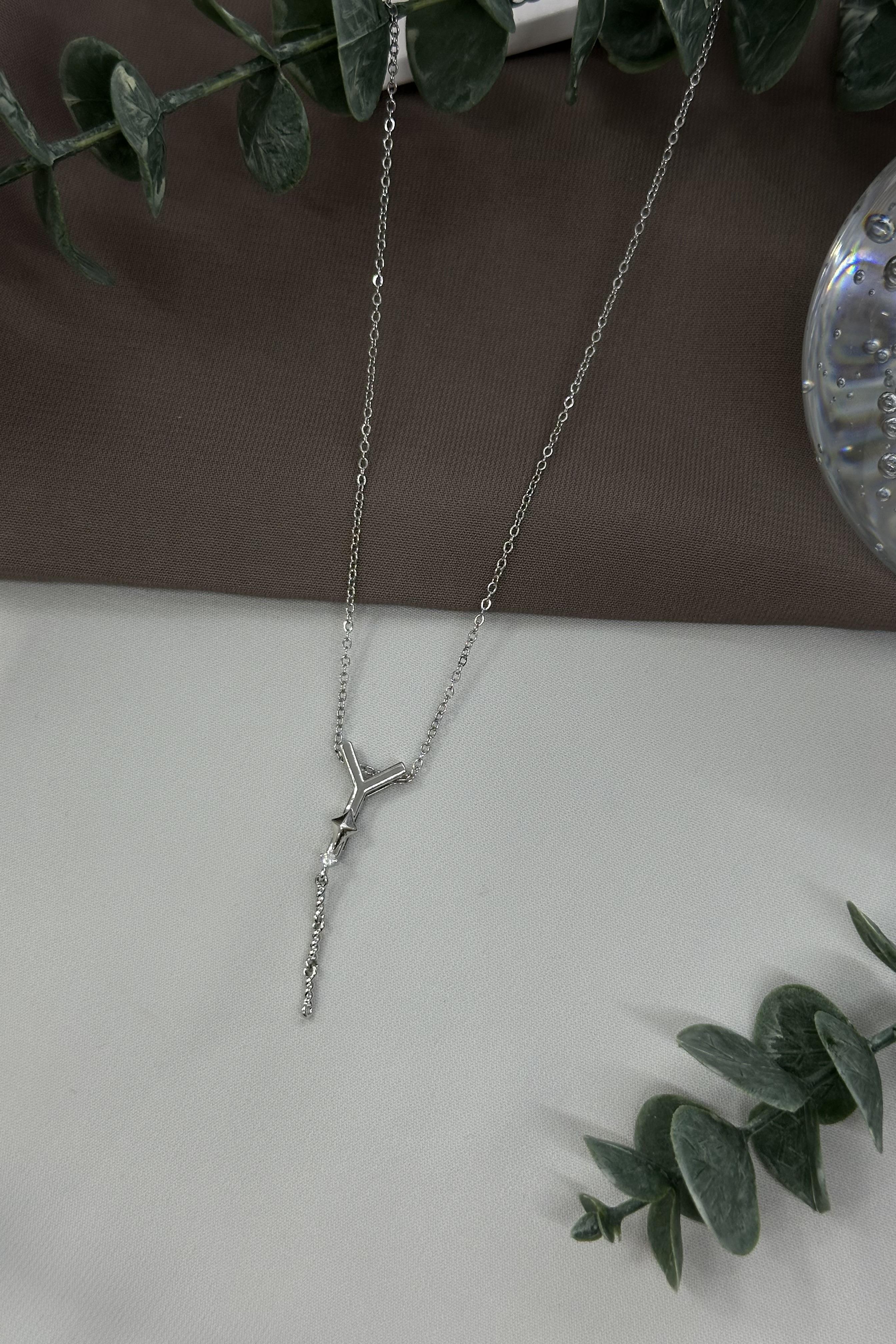 Y Harfi Sılver Çelik Kolye