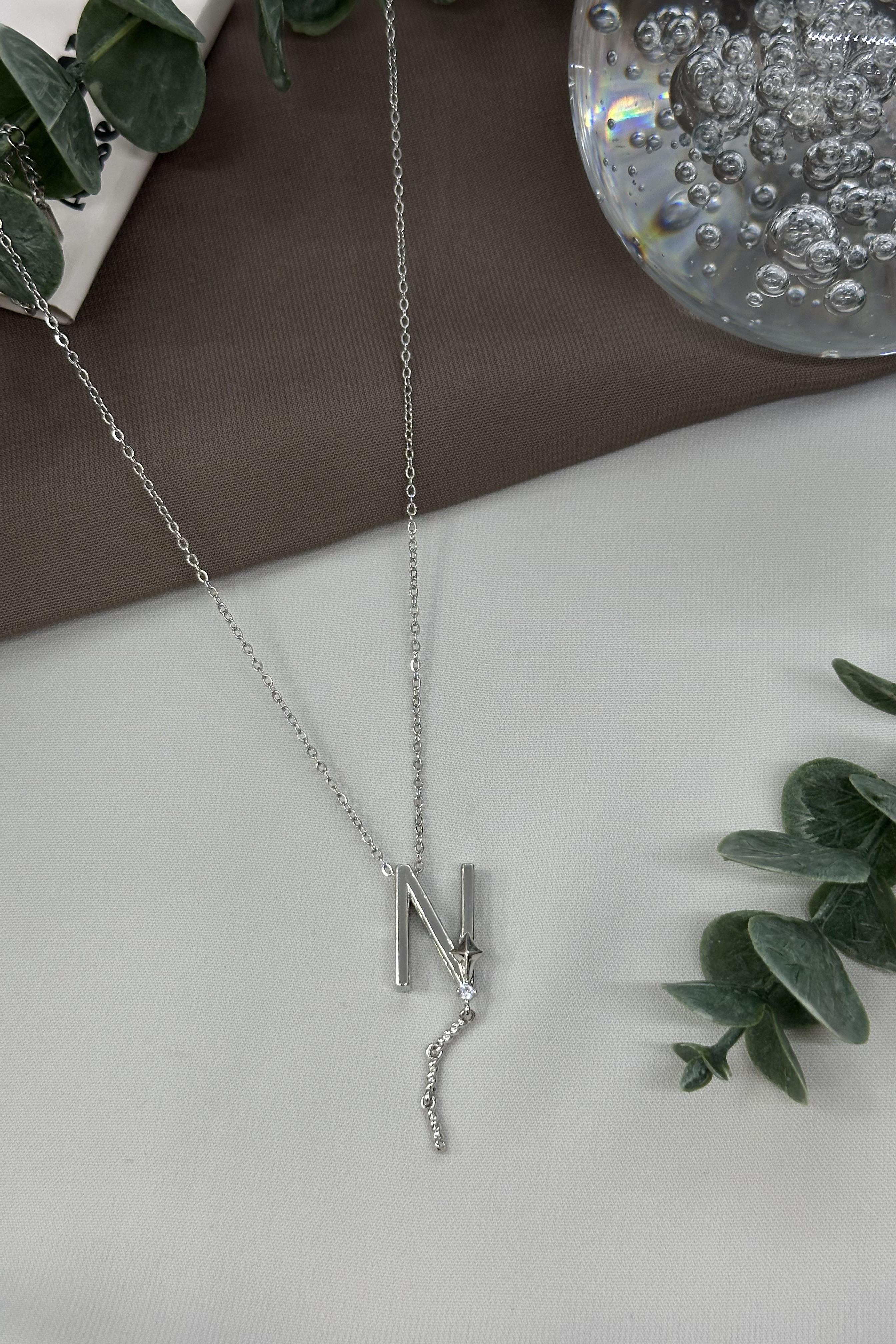 N Harfi Sılver Çelik Kolye
