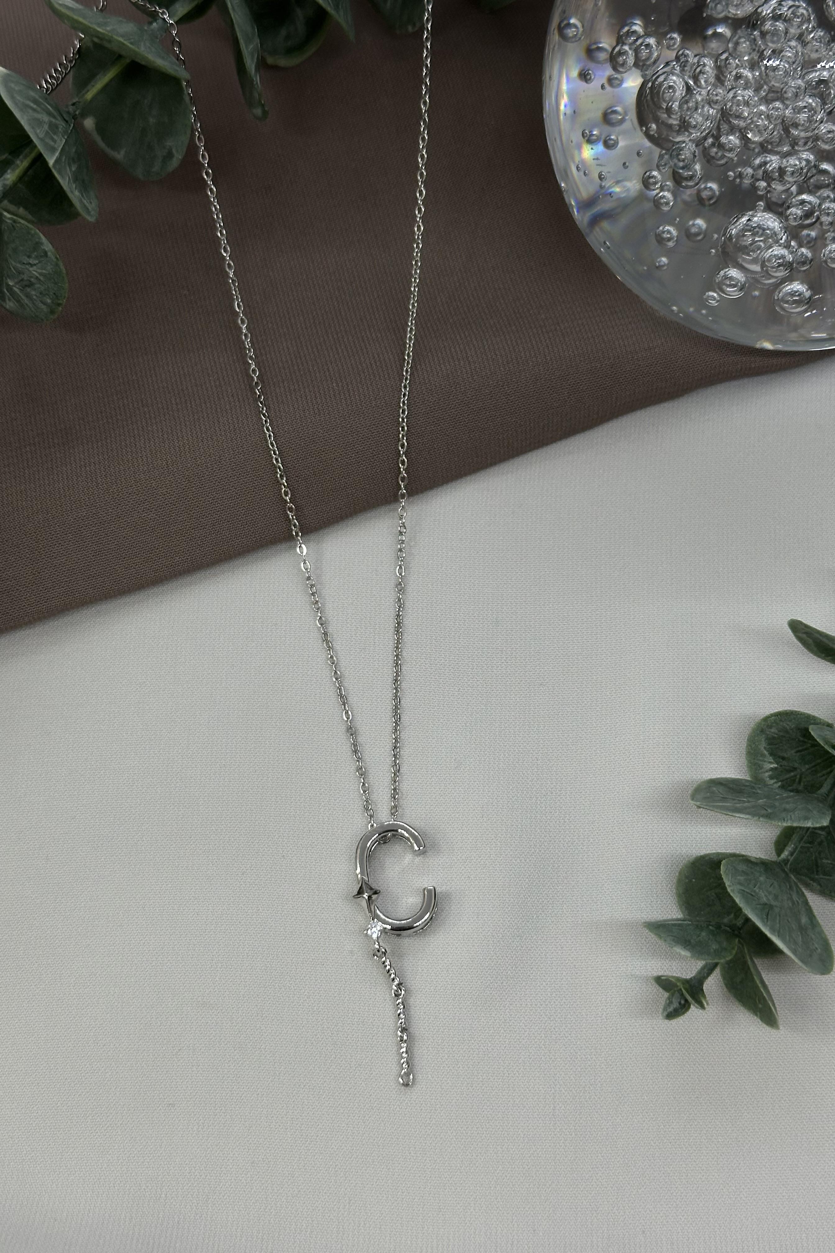 C Harfi Sılver Çelik Kolye