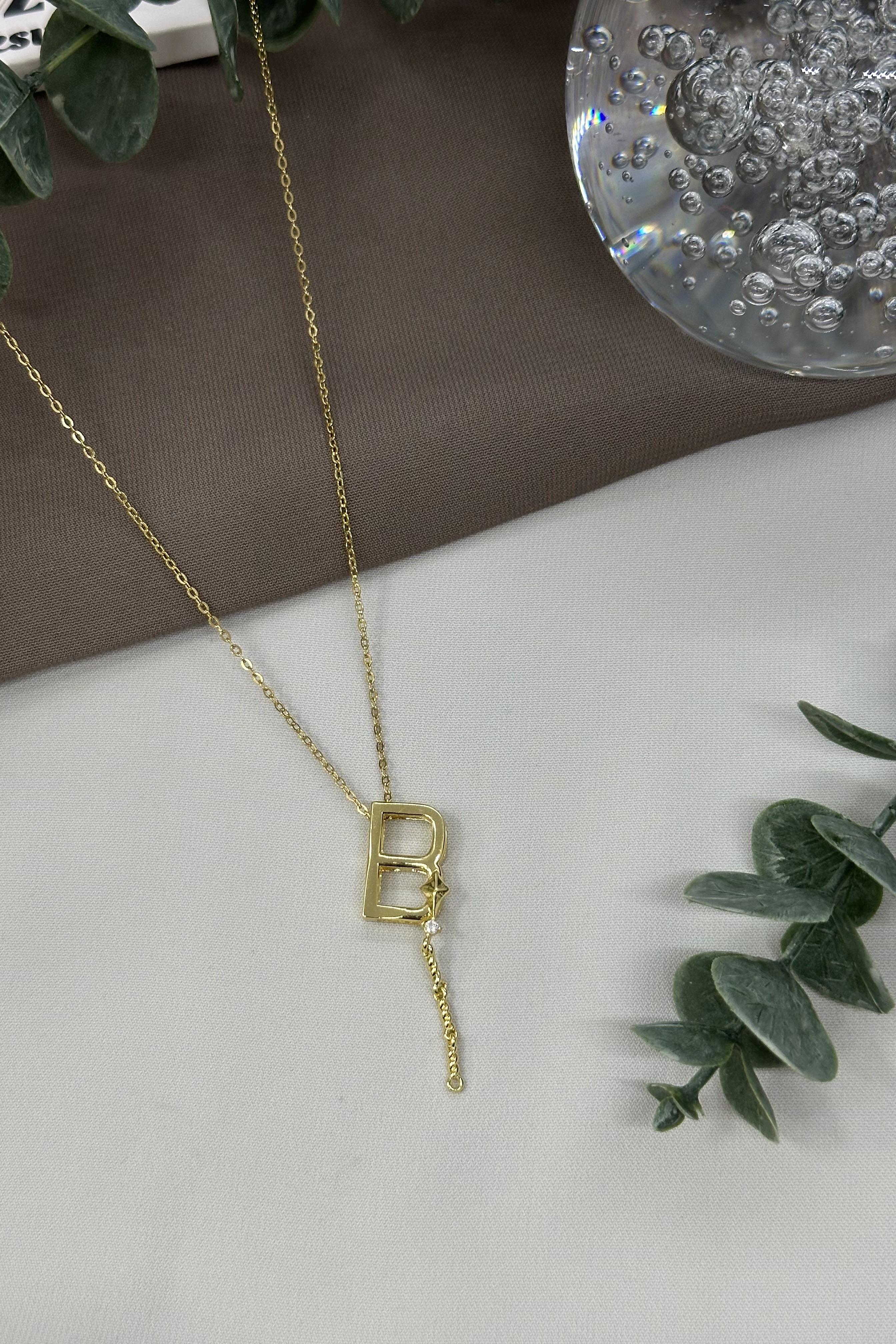 B Harfi Gold Çelik Kolye