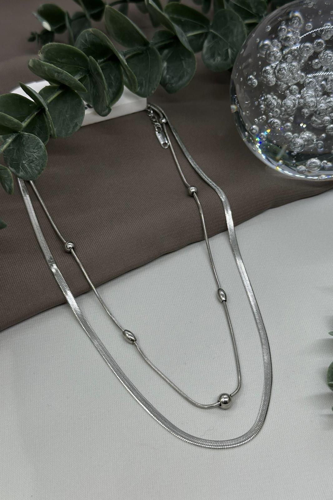 İkili Sılver Çelik Kolye