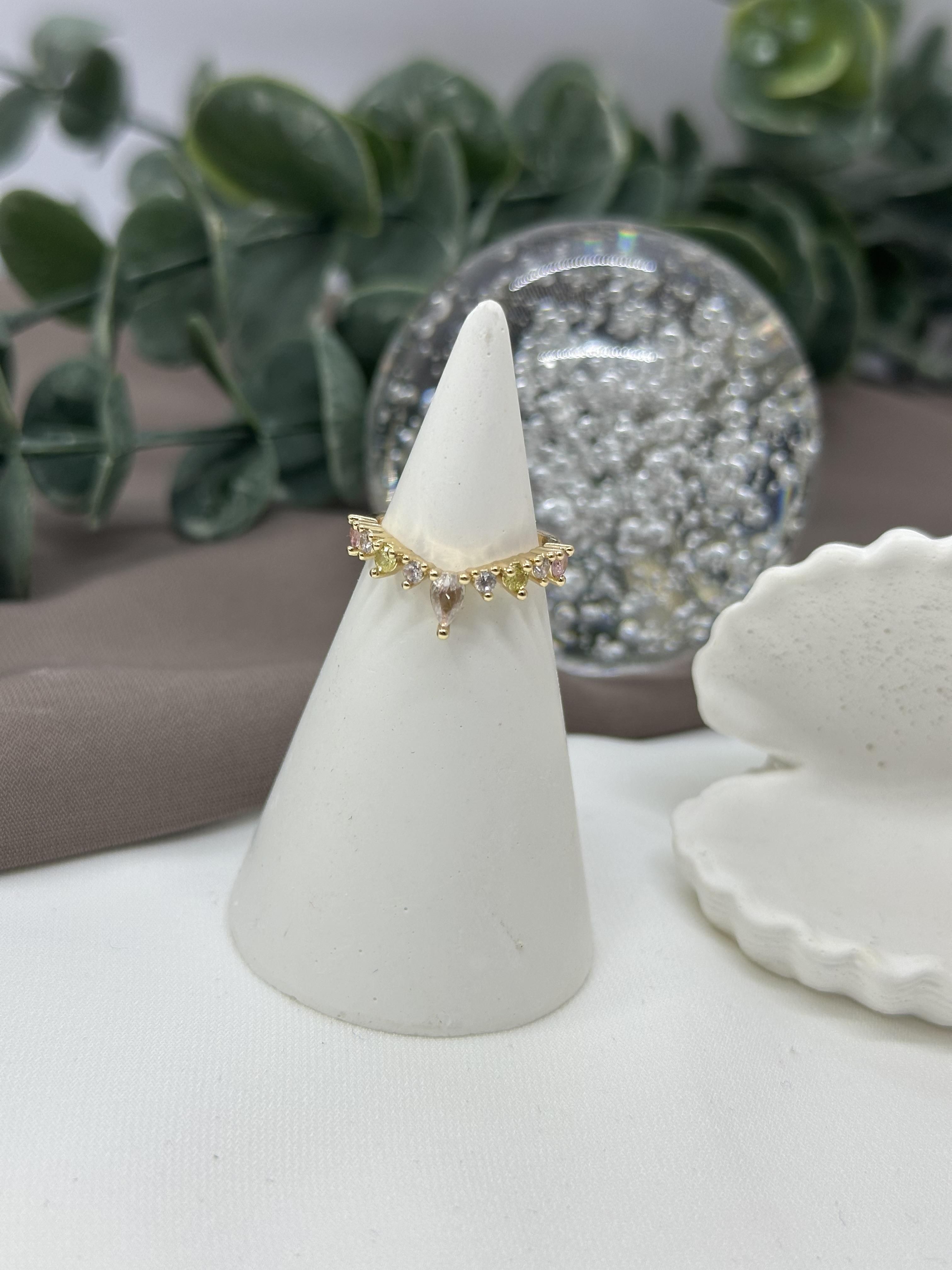 Renkli Taşlı Gold Vıp Yüzük