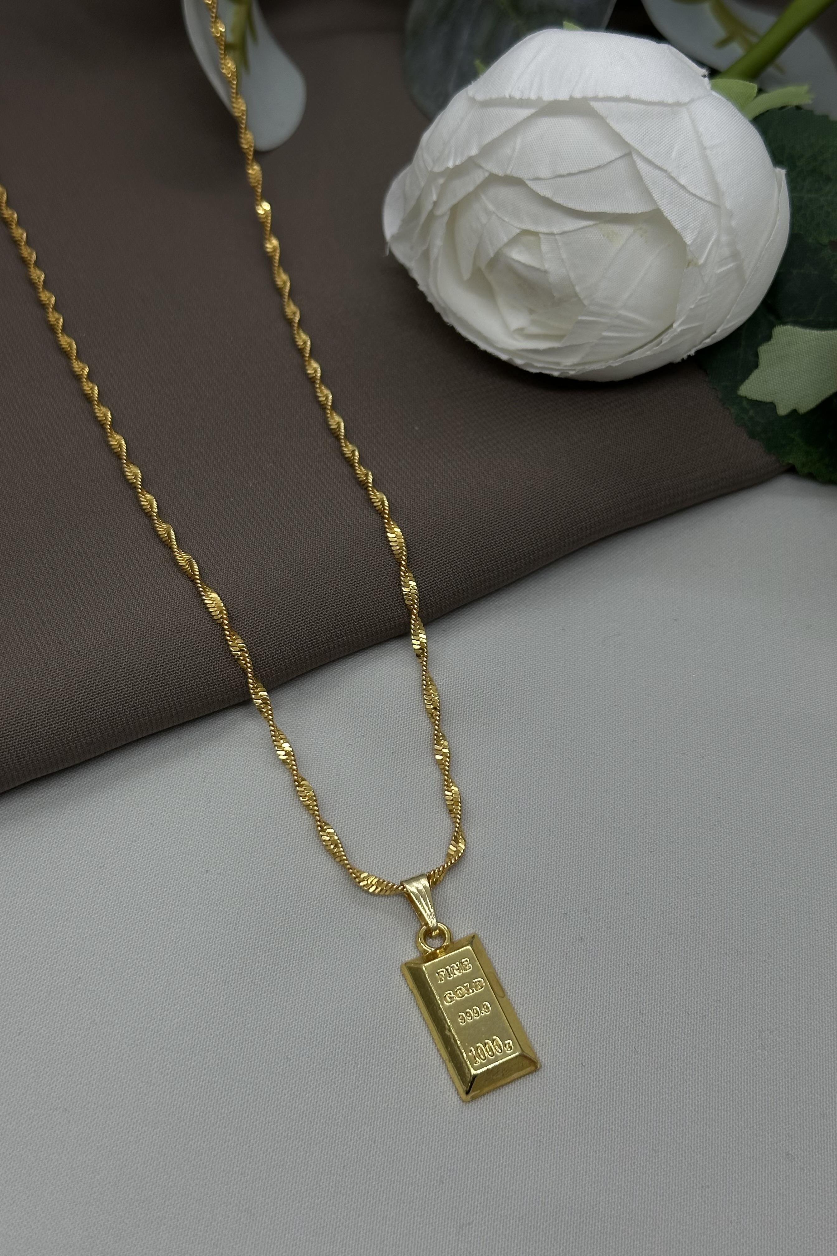 22 Ayar Altın Kaplama Külçe Kolye