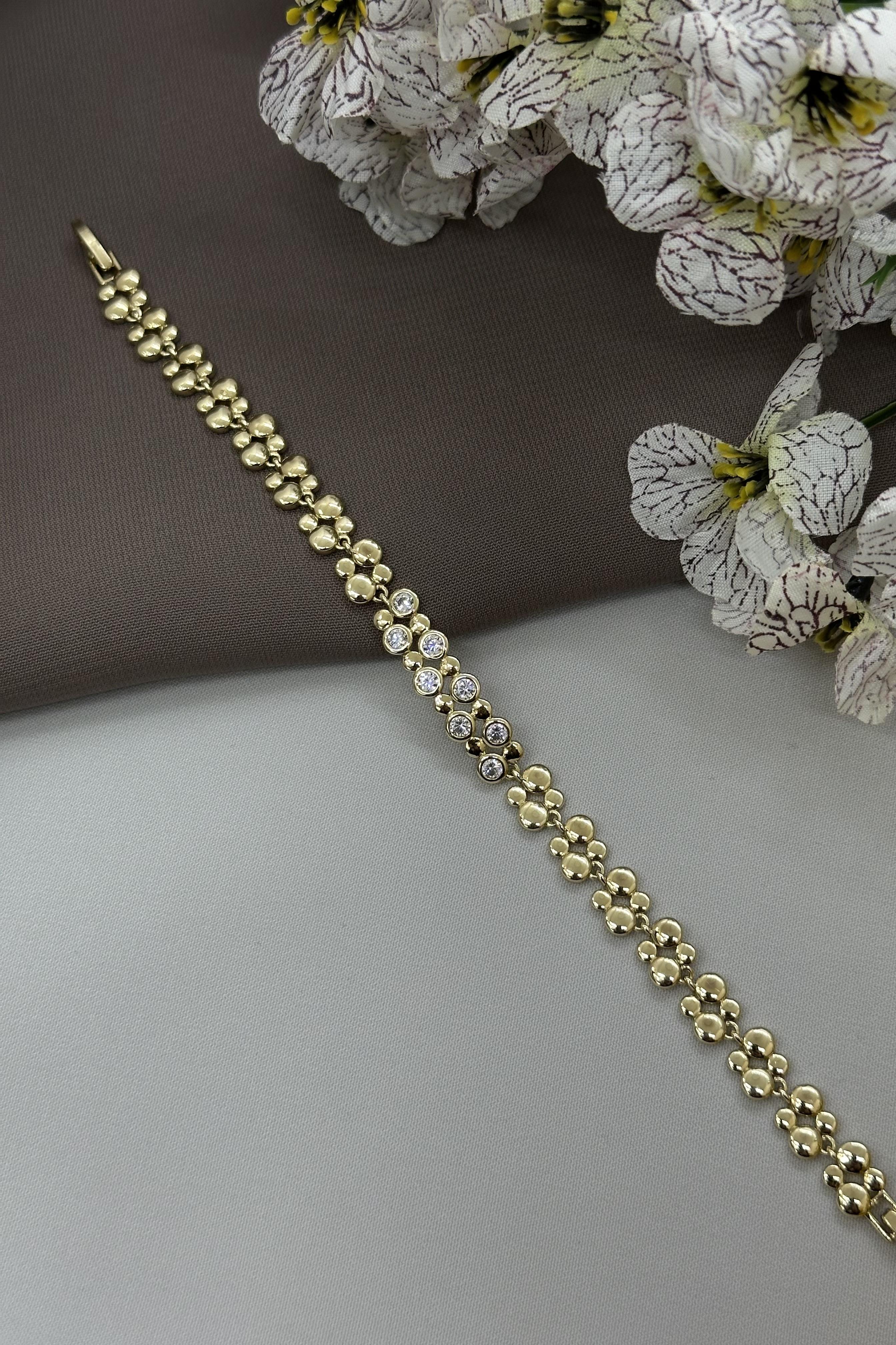 14K Taşlı Top Model Gold Vıp Bileklik