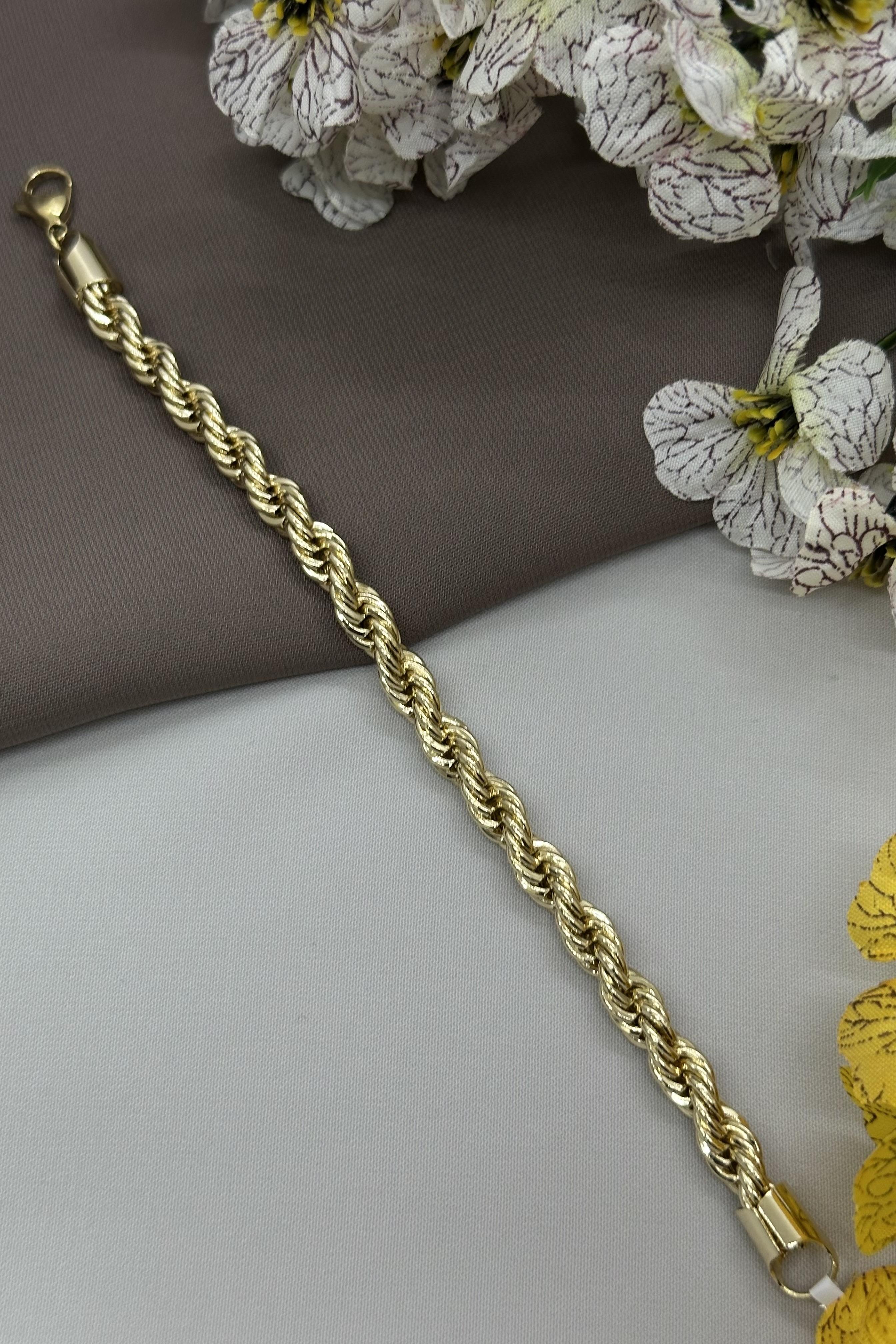 14K 3mm Burgu Model Gold Vıp Bileklik