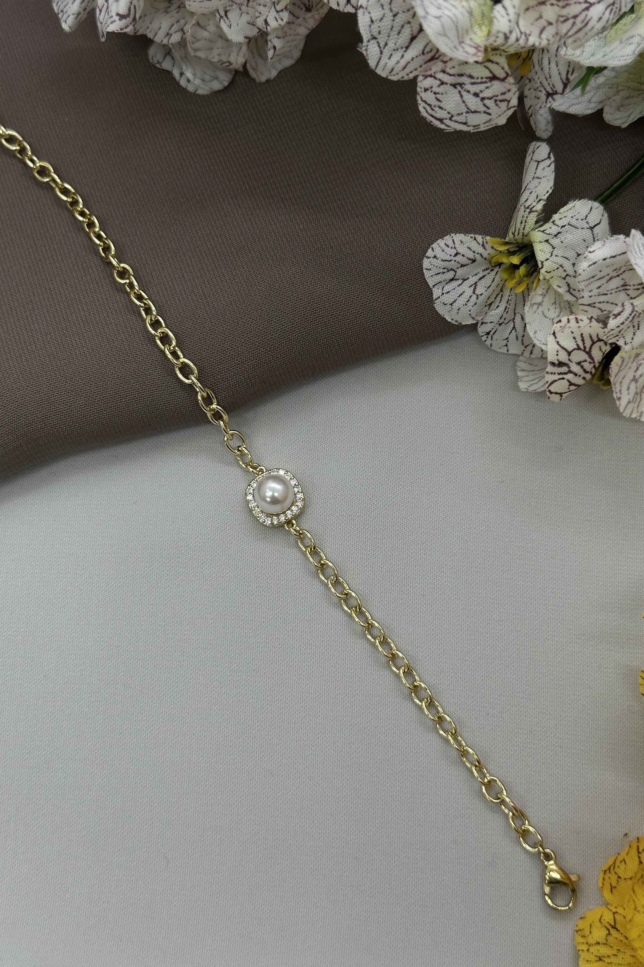 14K İncili Gold Vıp Bileklik