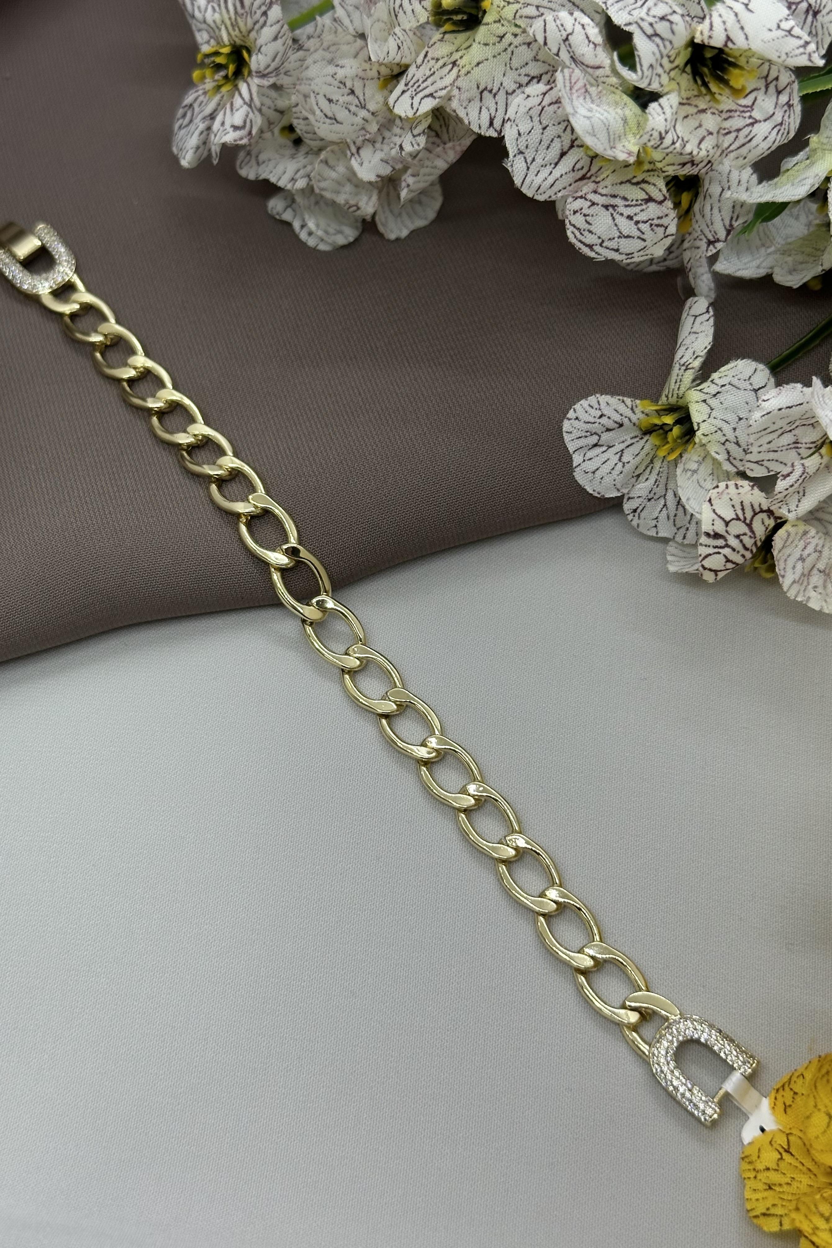 14K Taşlı Halkalı Gold Vıp Bileklik