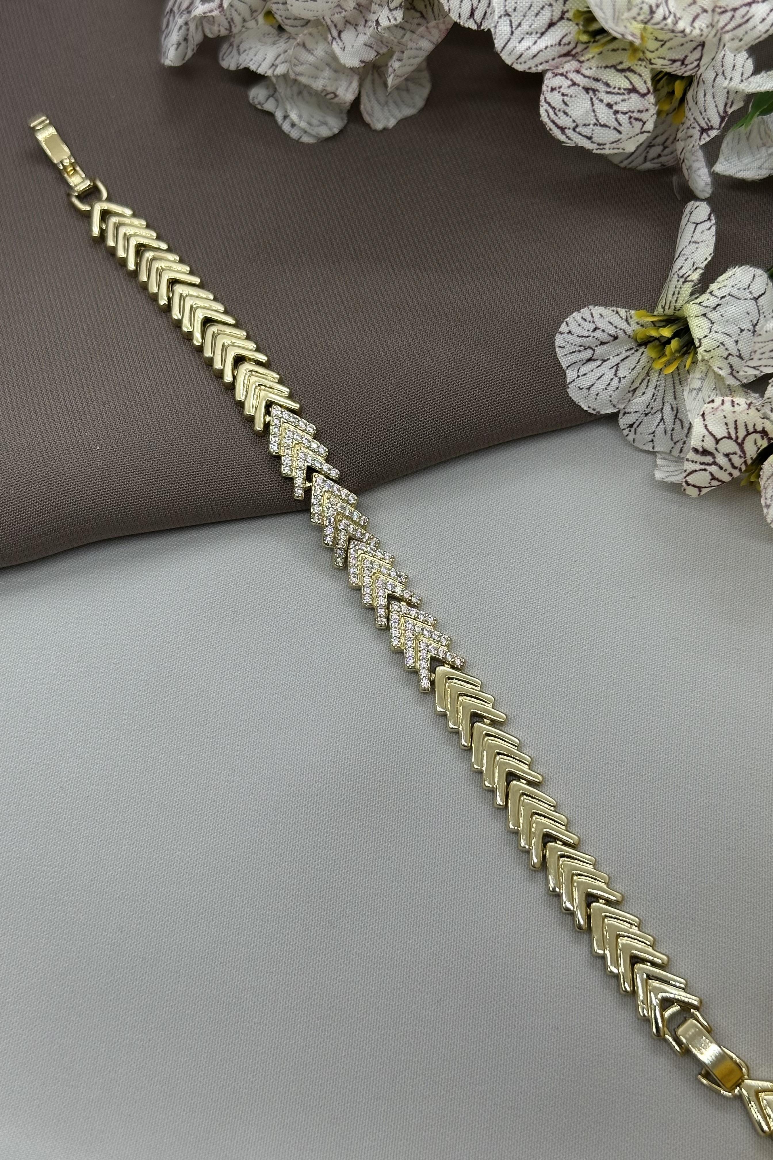 14K Taşlı Başak Model Gold Vıp Bileklik