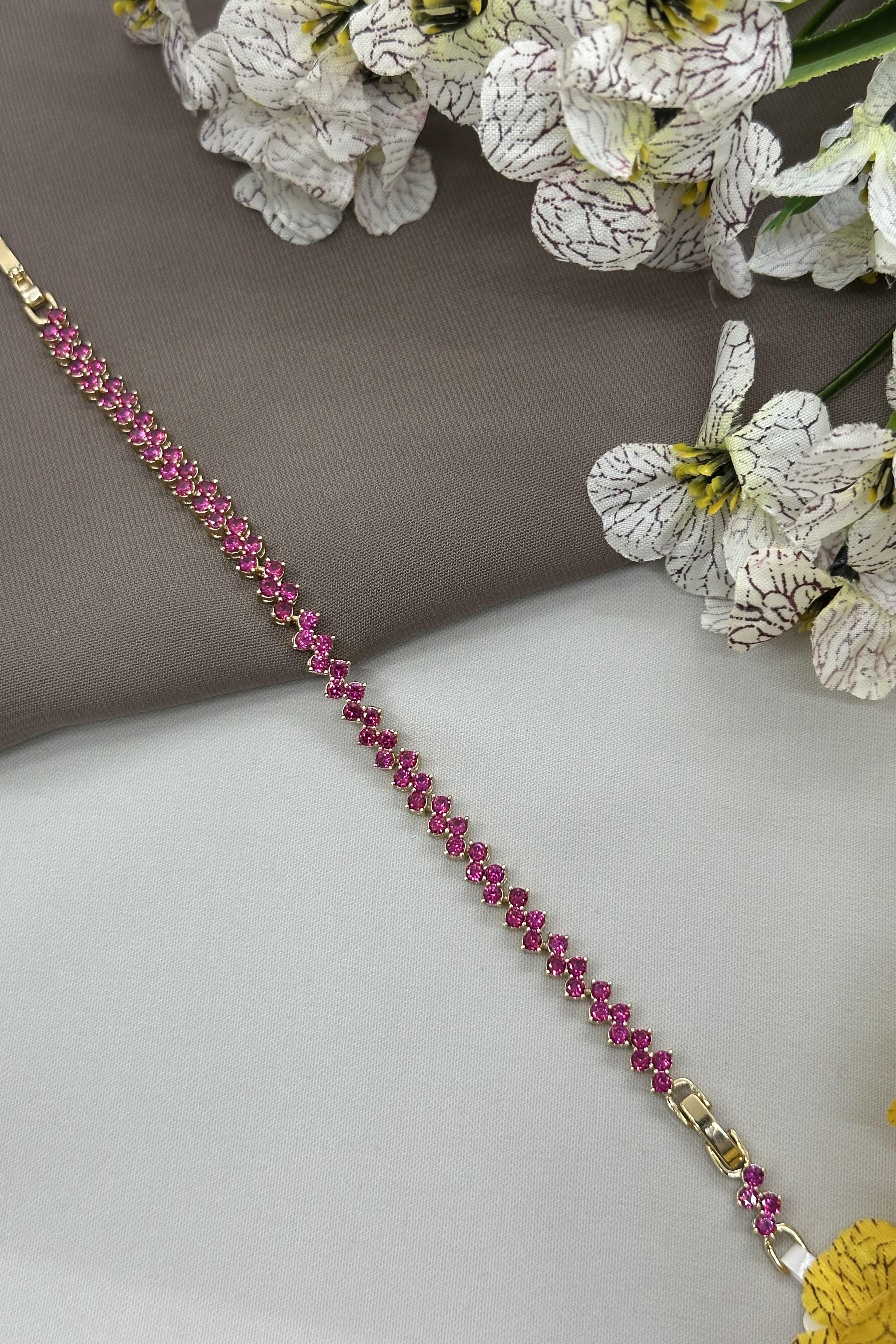 14K Pembe Taşlı Gold Vıp Bileklik