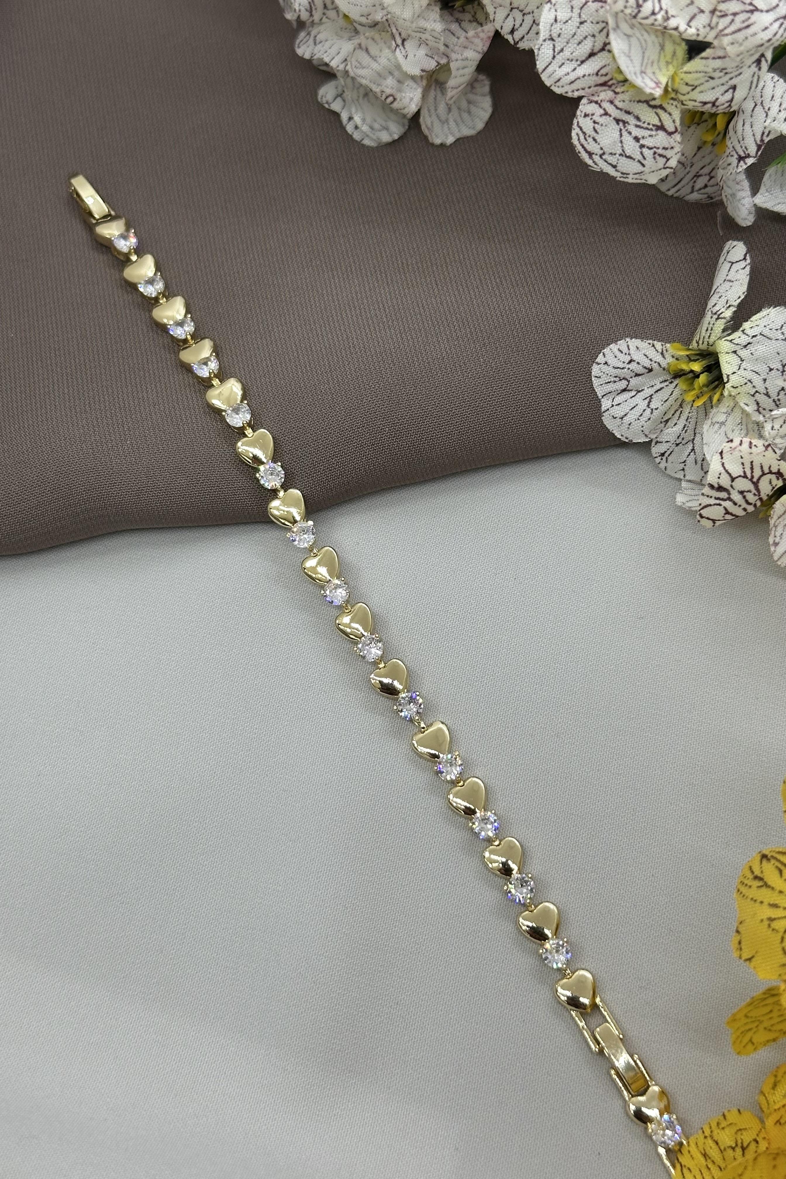 14K Kalpli Taşlı Gold Vıp Bileklik