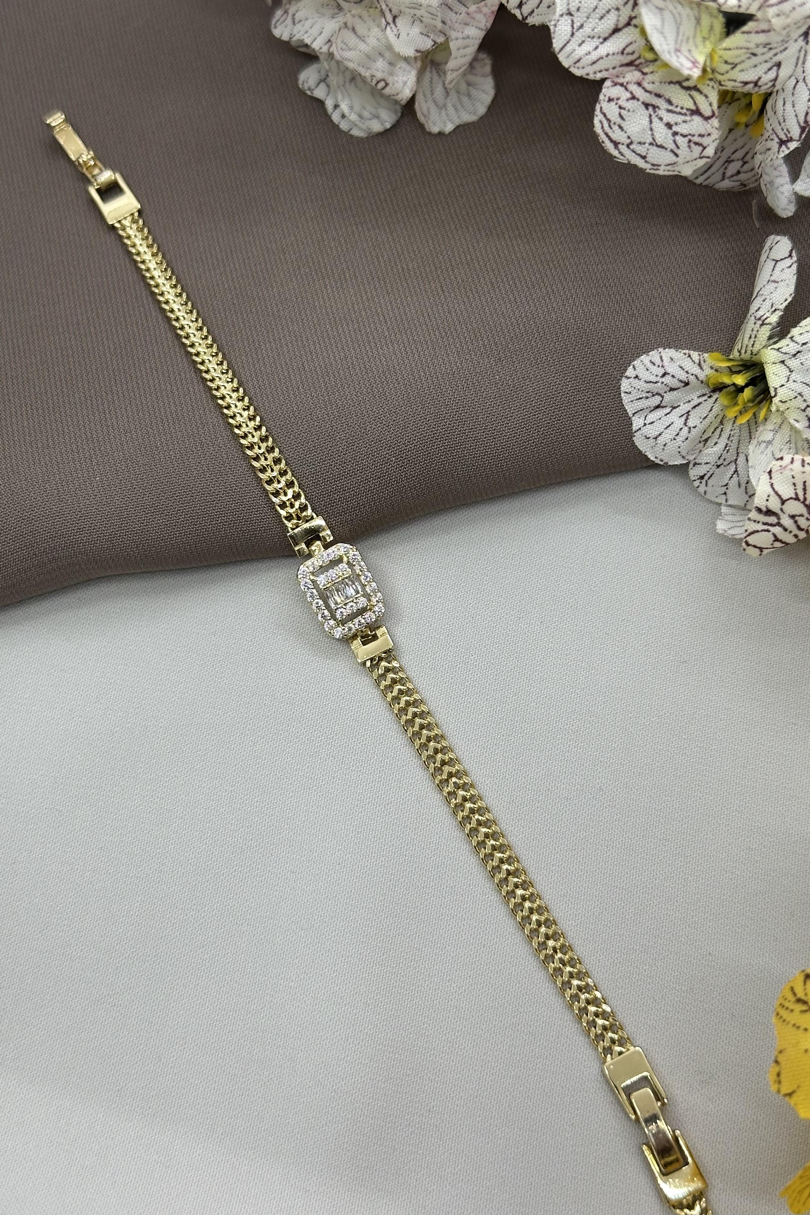 14K Baget Taşlı Gold Vıp Bileklik