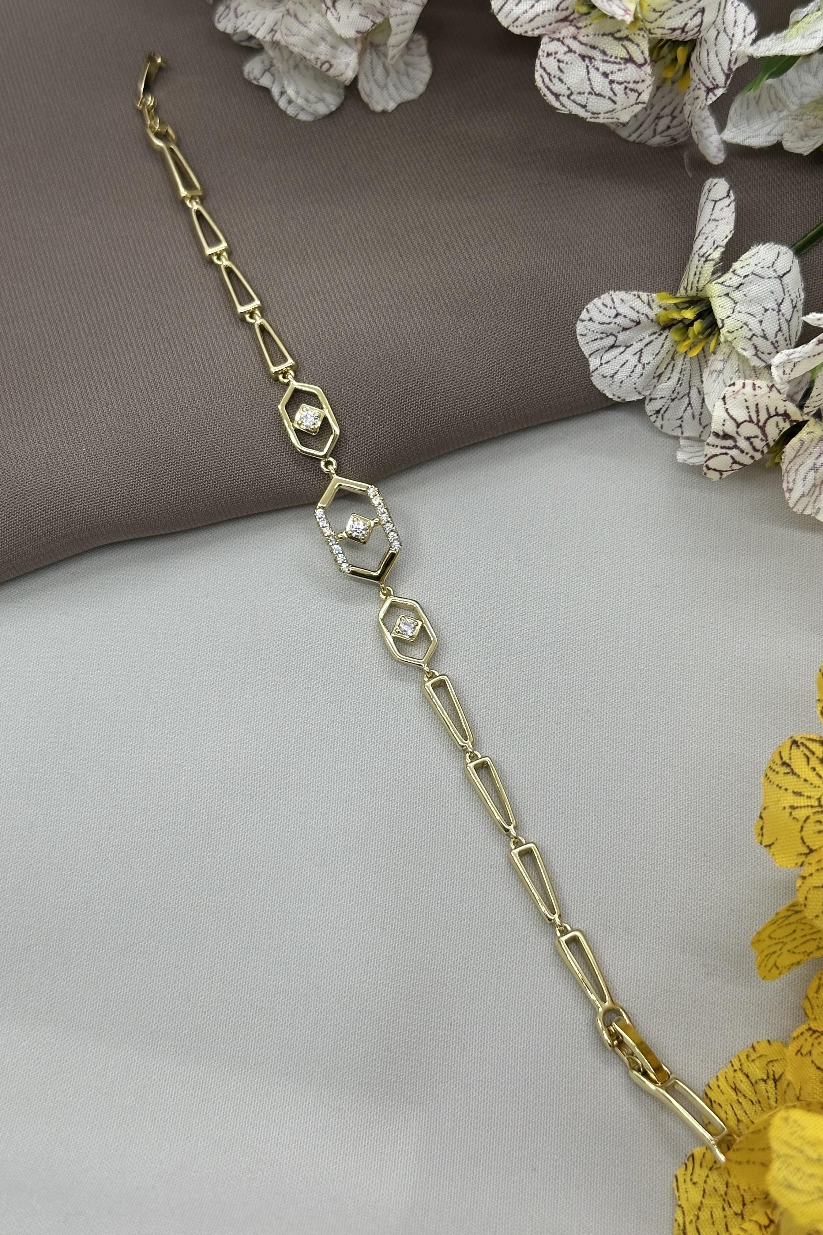 14K Element Taşlı Gold Vıp Bileklik