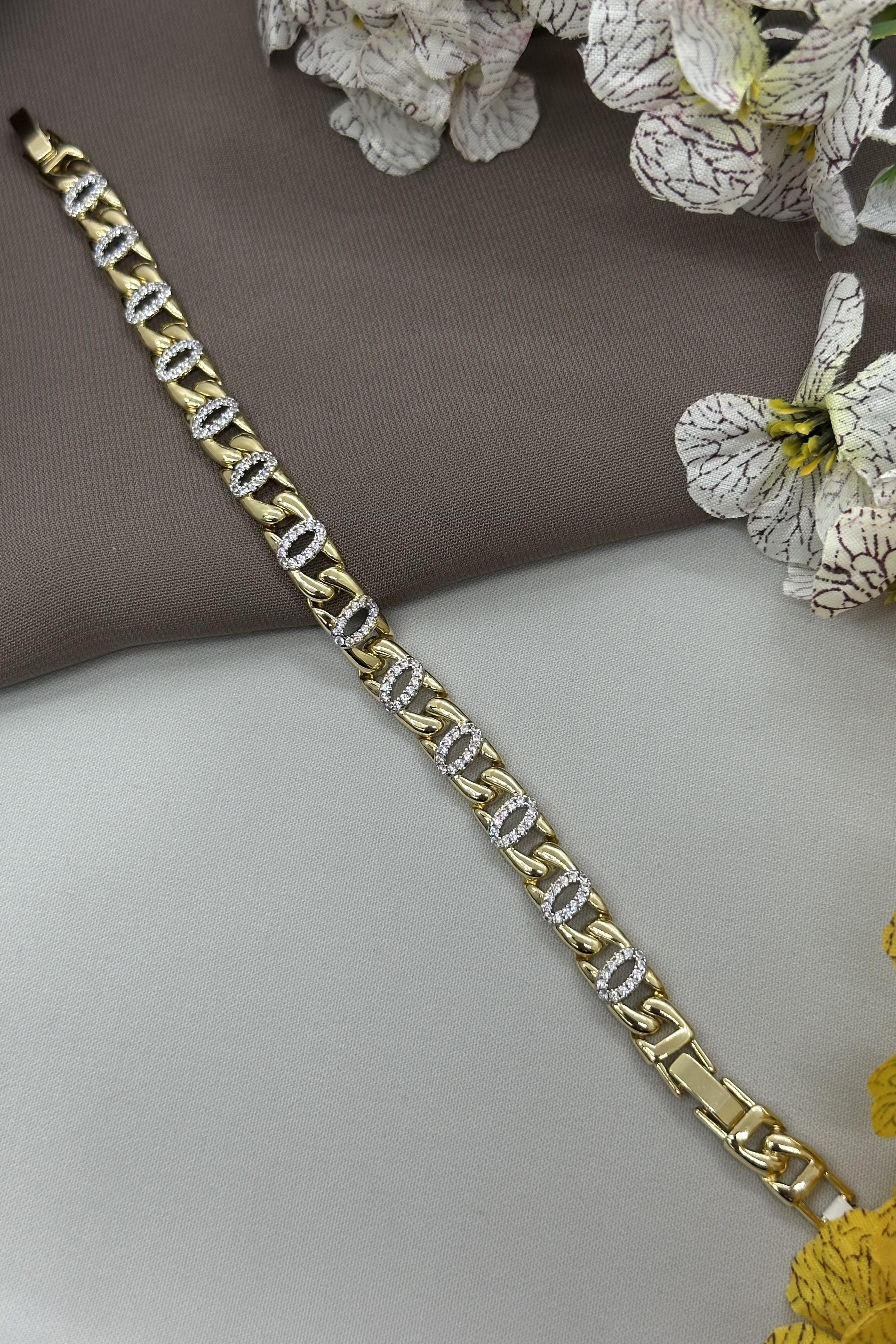 14K Halka Taşlı Gold Vıp Bileklik