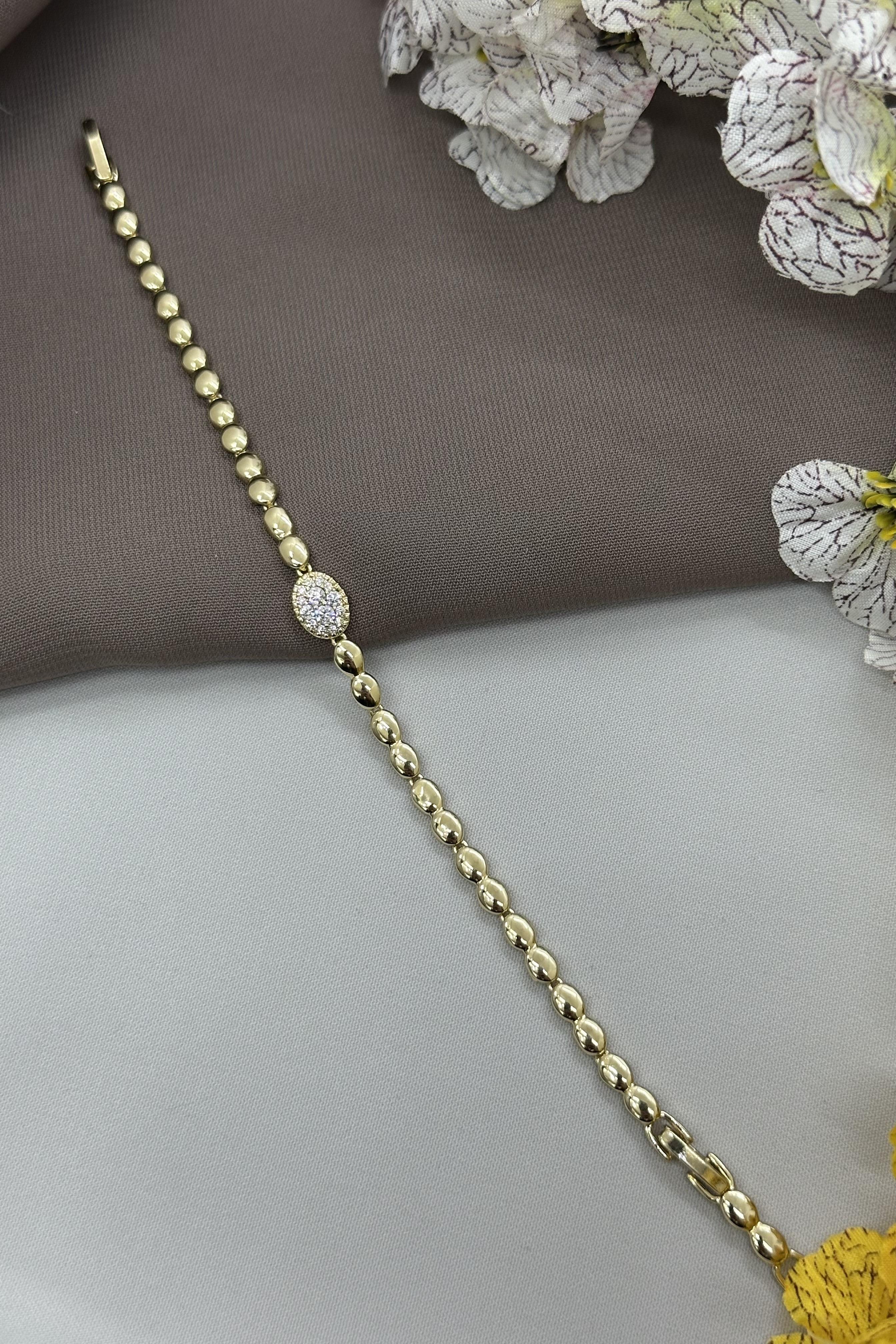 14K Taşlı Top Model Gold Vıp Bileklik