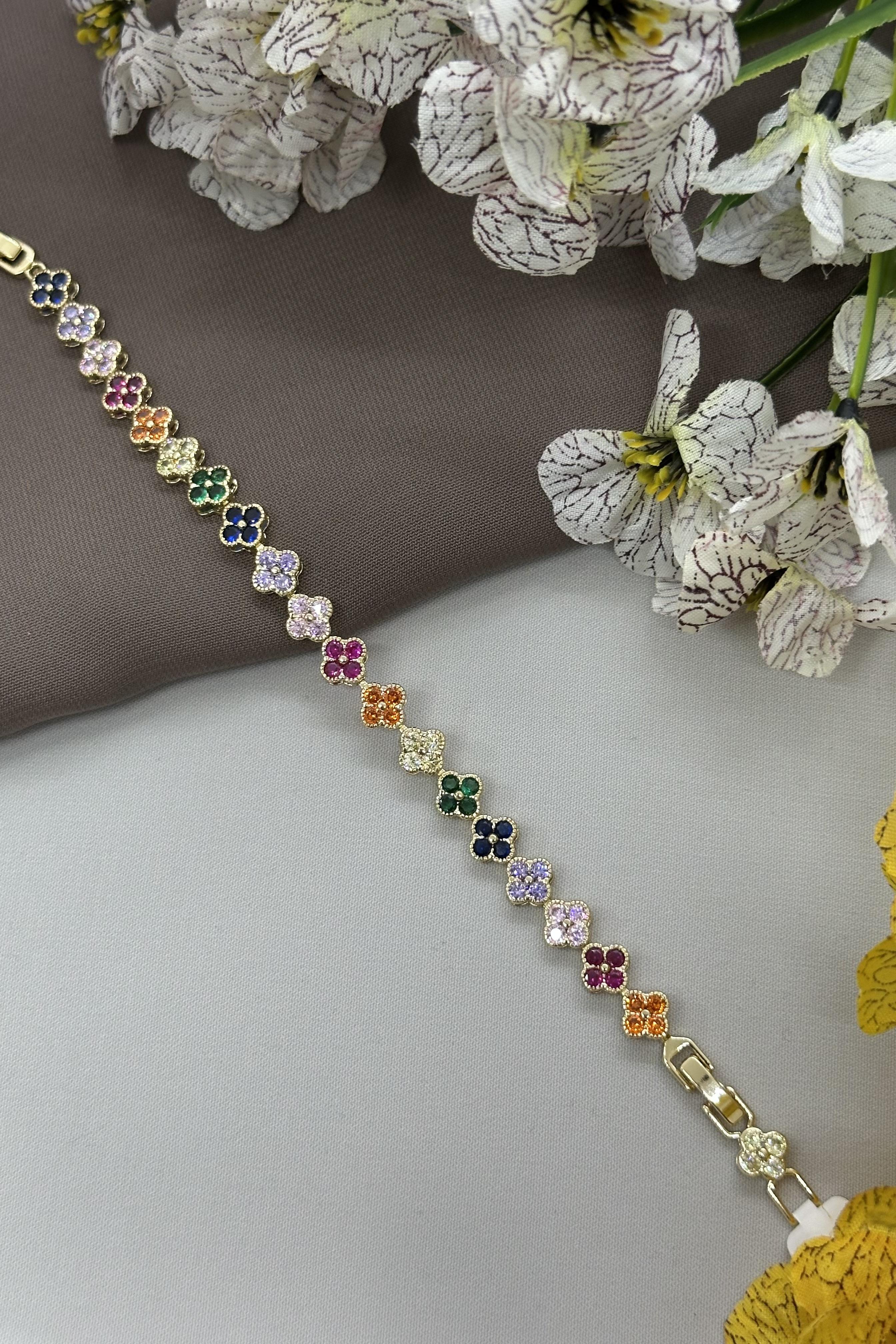 14K Renkli Taşlı Gold Vıp Bileklik