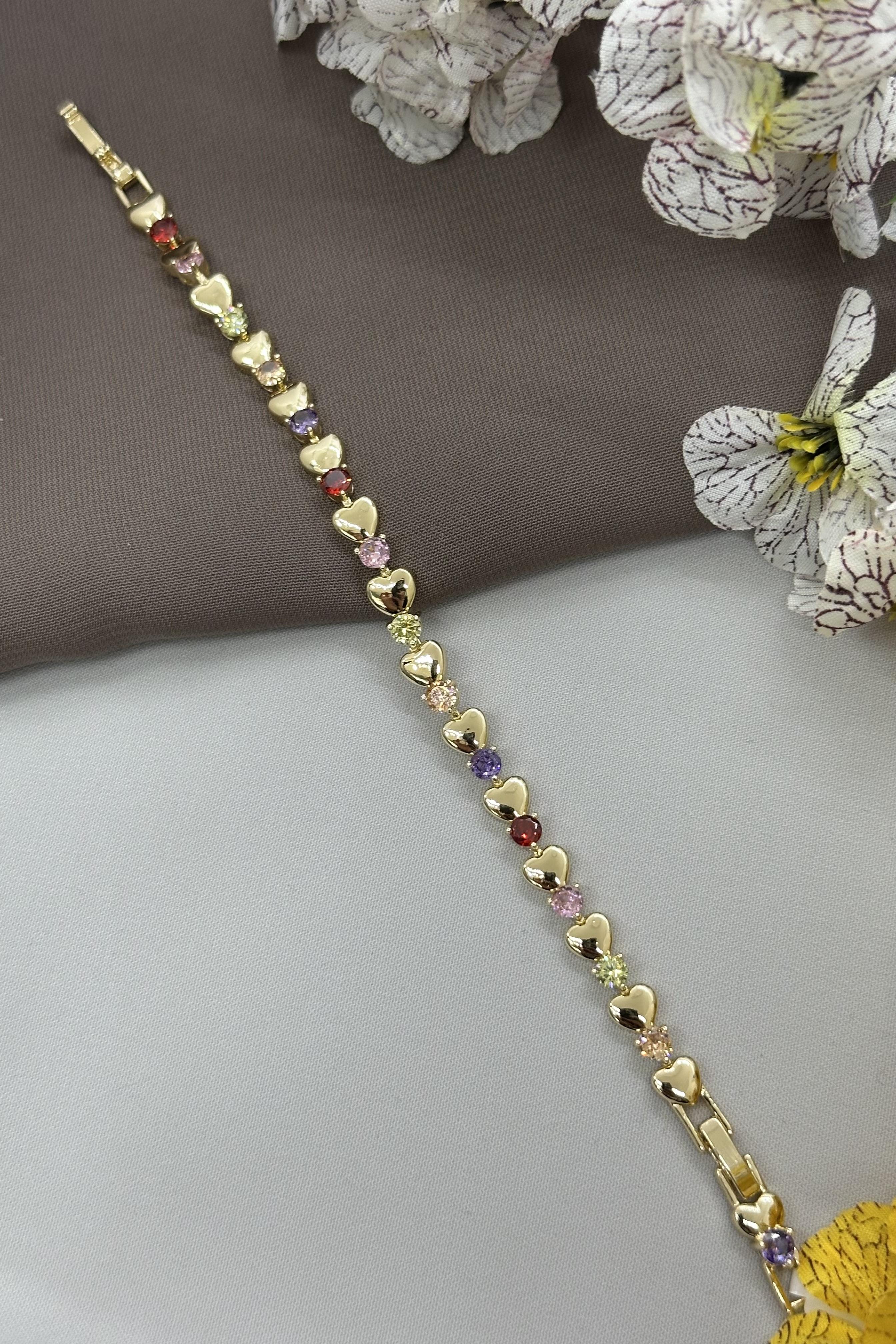 Renkli Taşlı Gold Vıp Bileklik