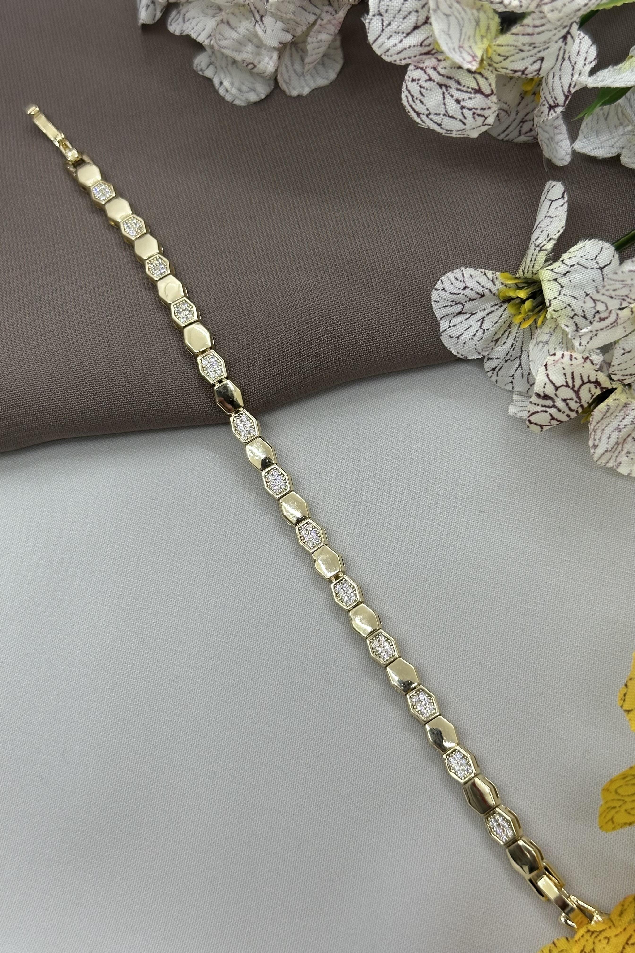 14K Taşlı Gold Vıp Bileklik