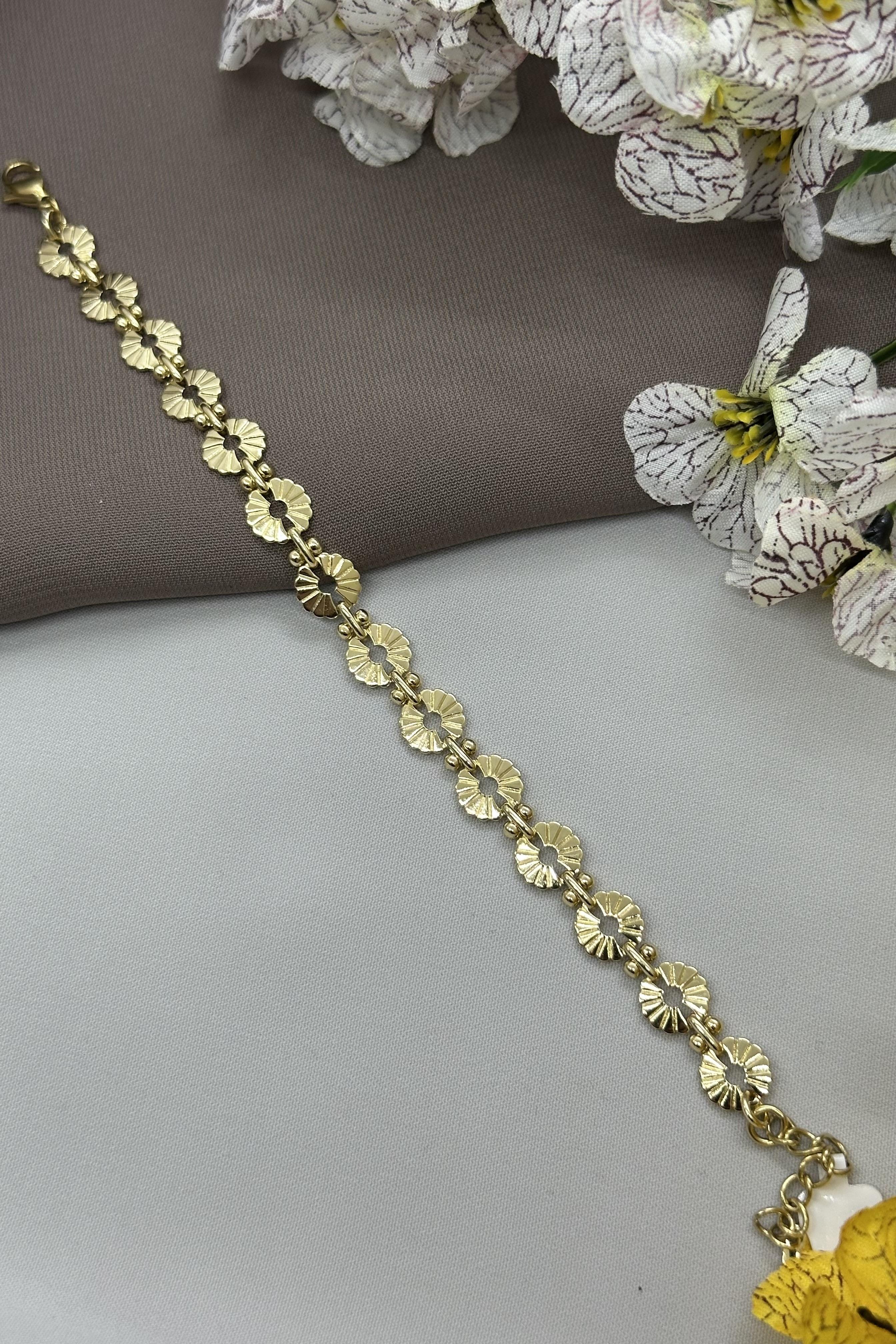 14K Yaprak Model Gold Vıp Bileklik