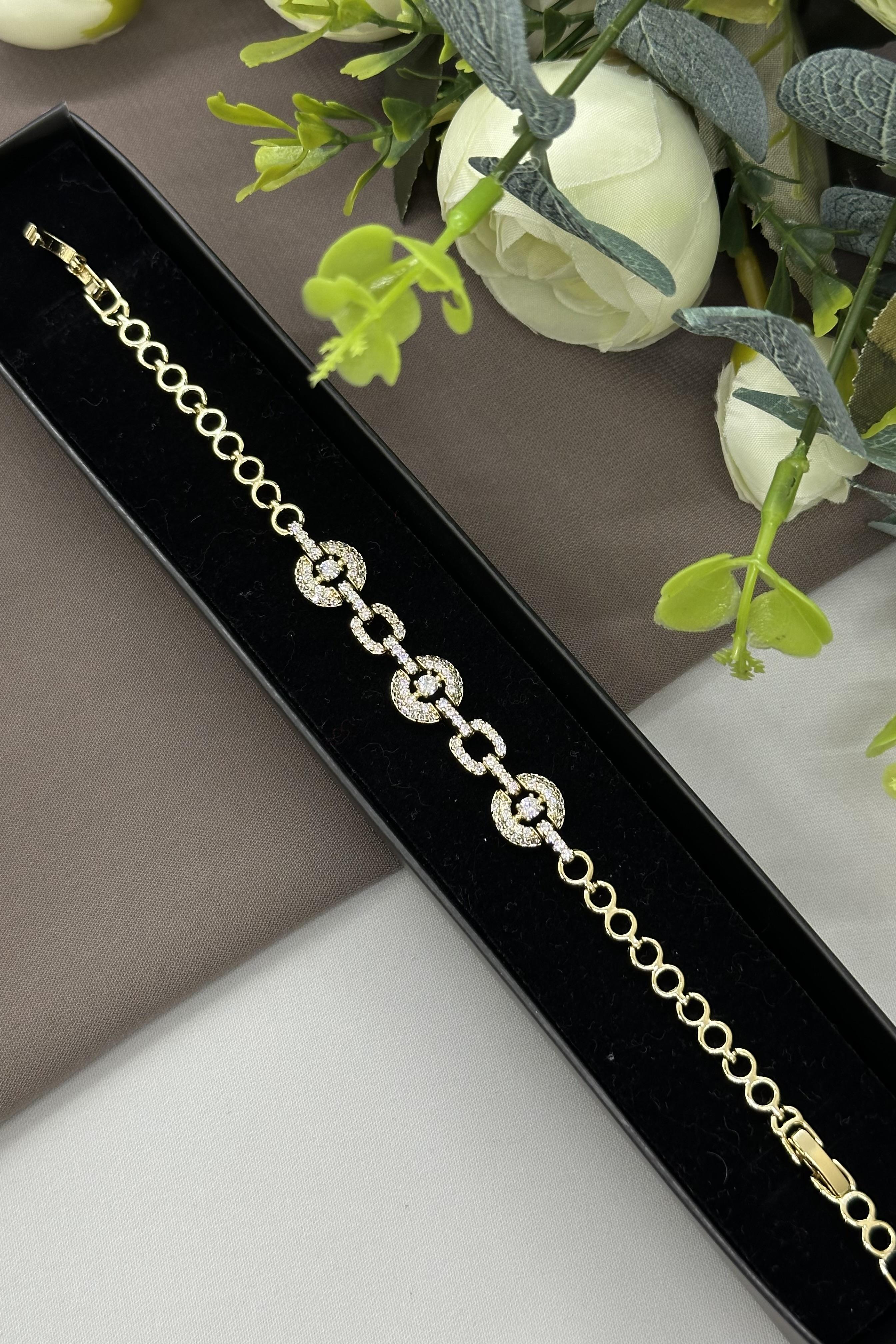 14K Taşlı Gold Halka Model Vıp Bileklik