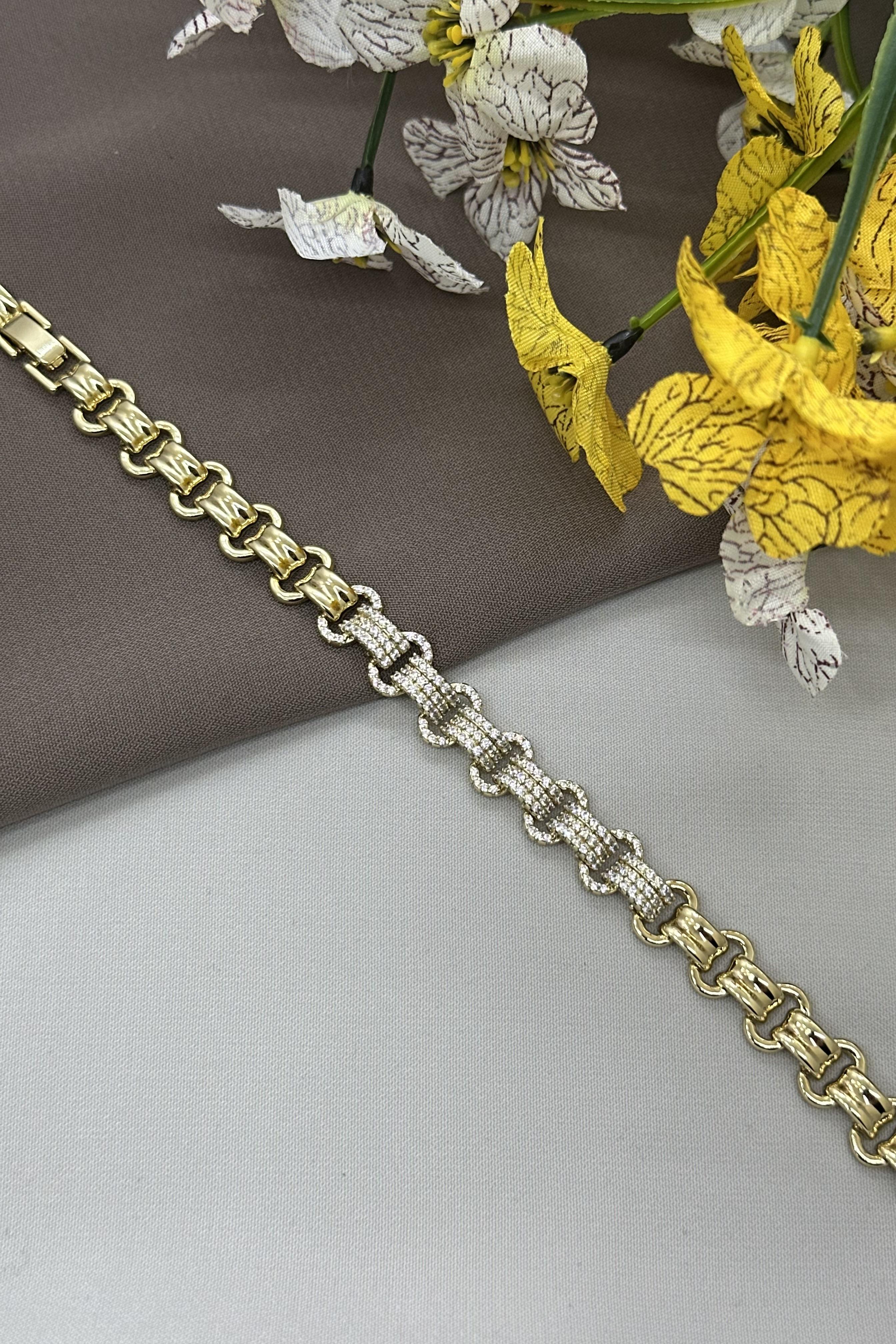 14K Taşlı Halka Model Gold Vıp Bileklik