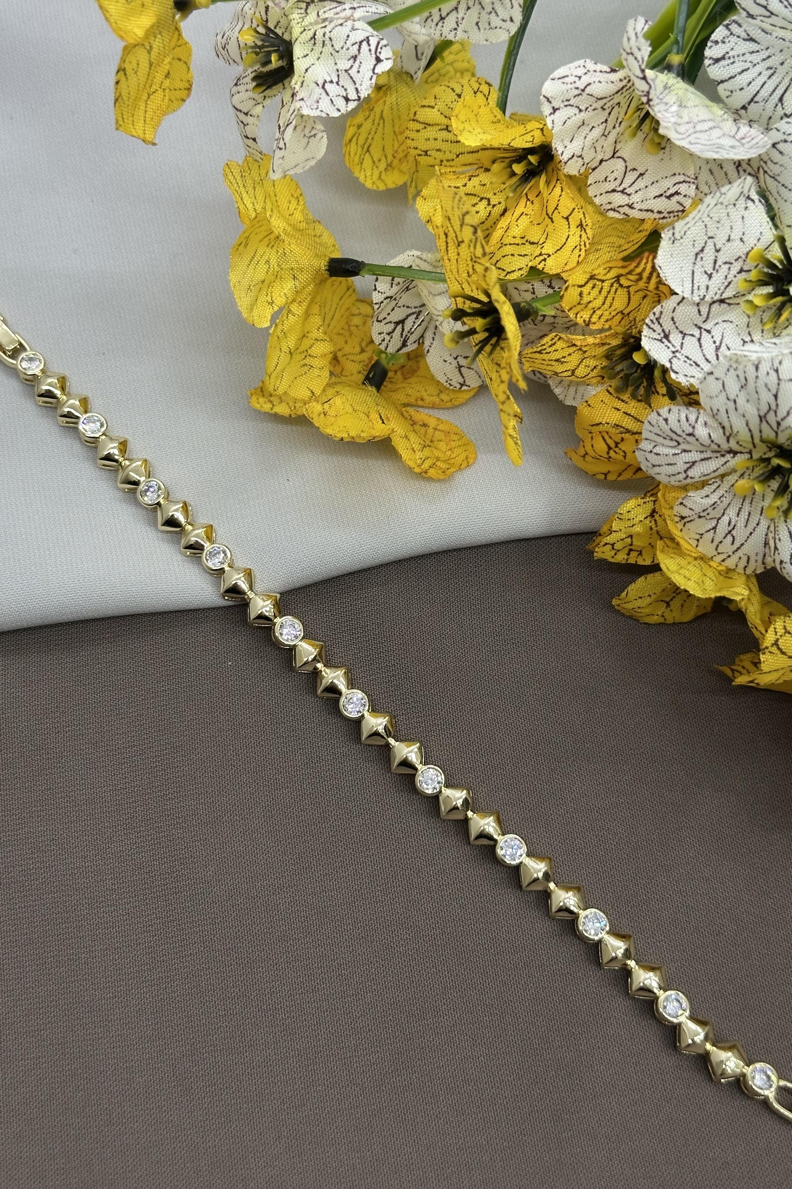 14K Taşlı Gold Vıp Bileklik