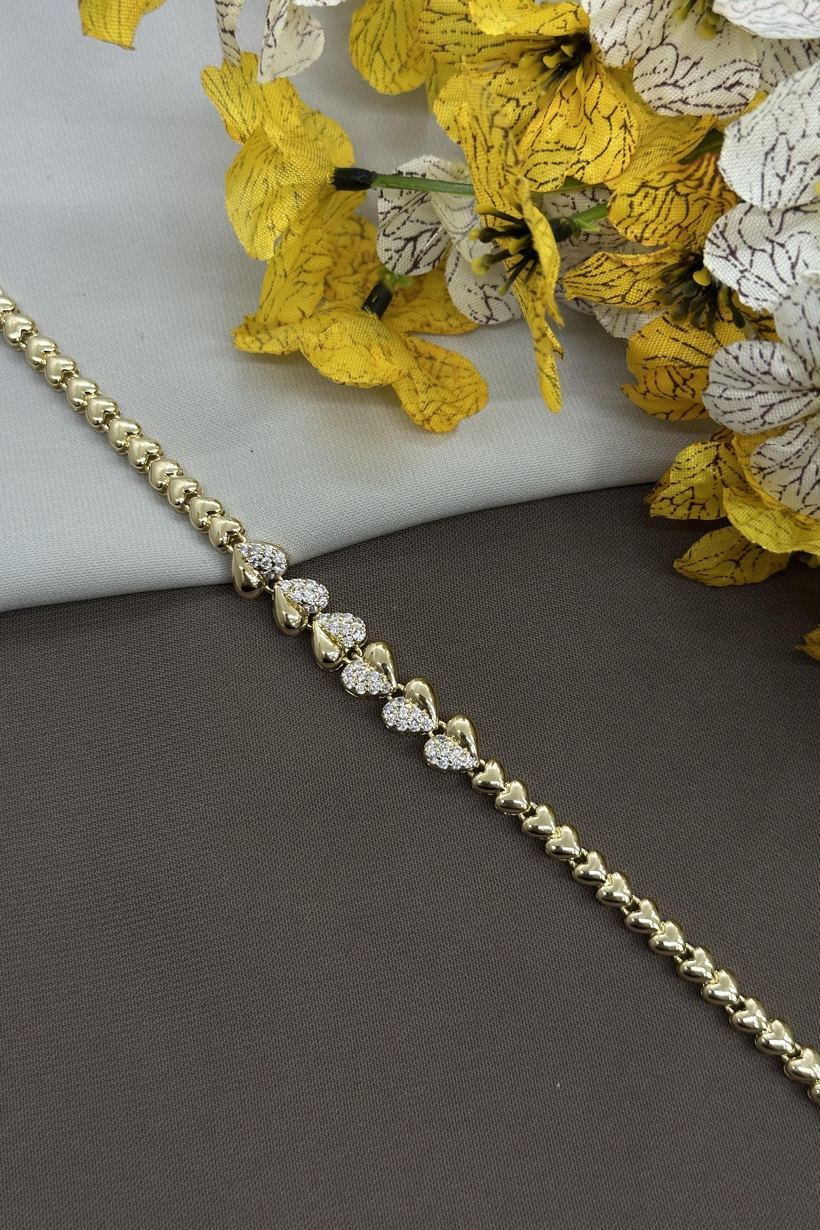 14K Kapli Taşlı Gold Vıp Bileklik