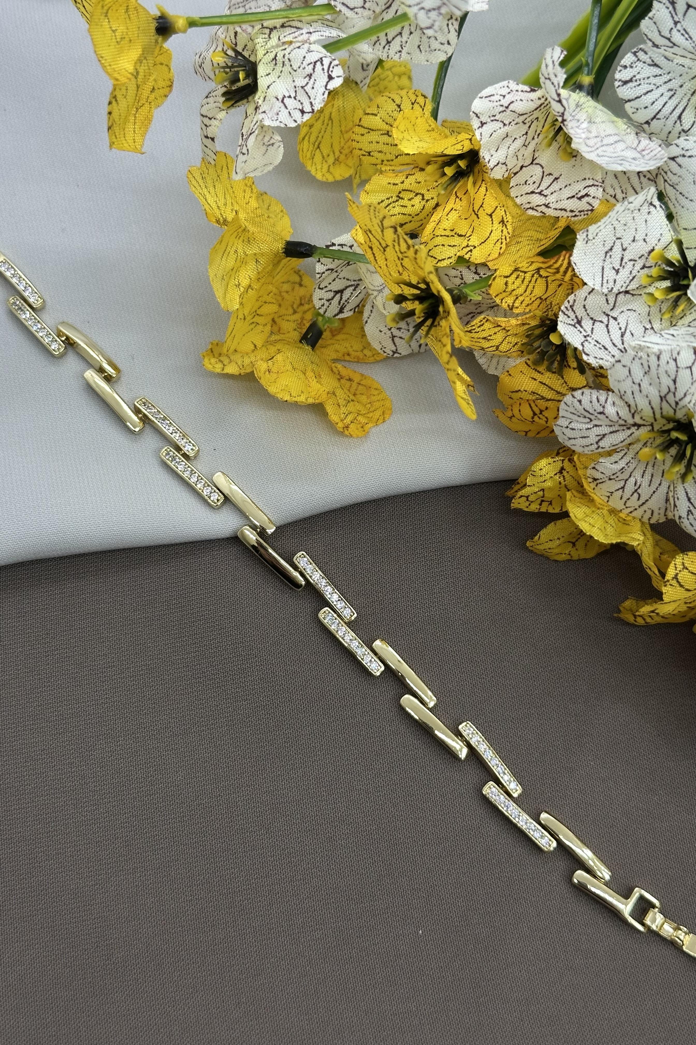 14K Çizgi Model Gold Vıp Bileklik