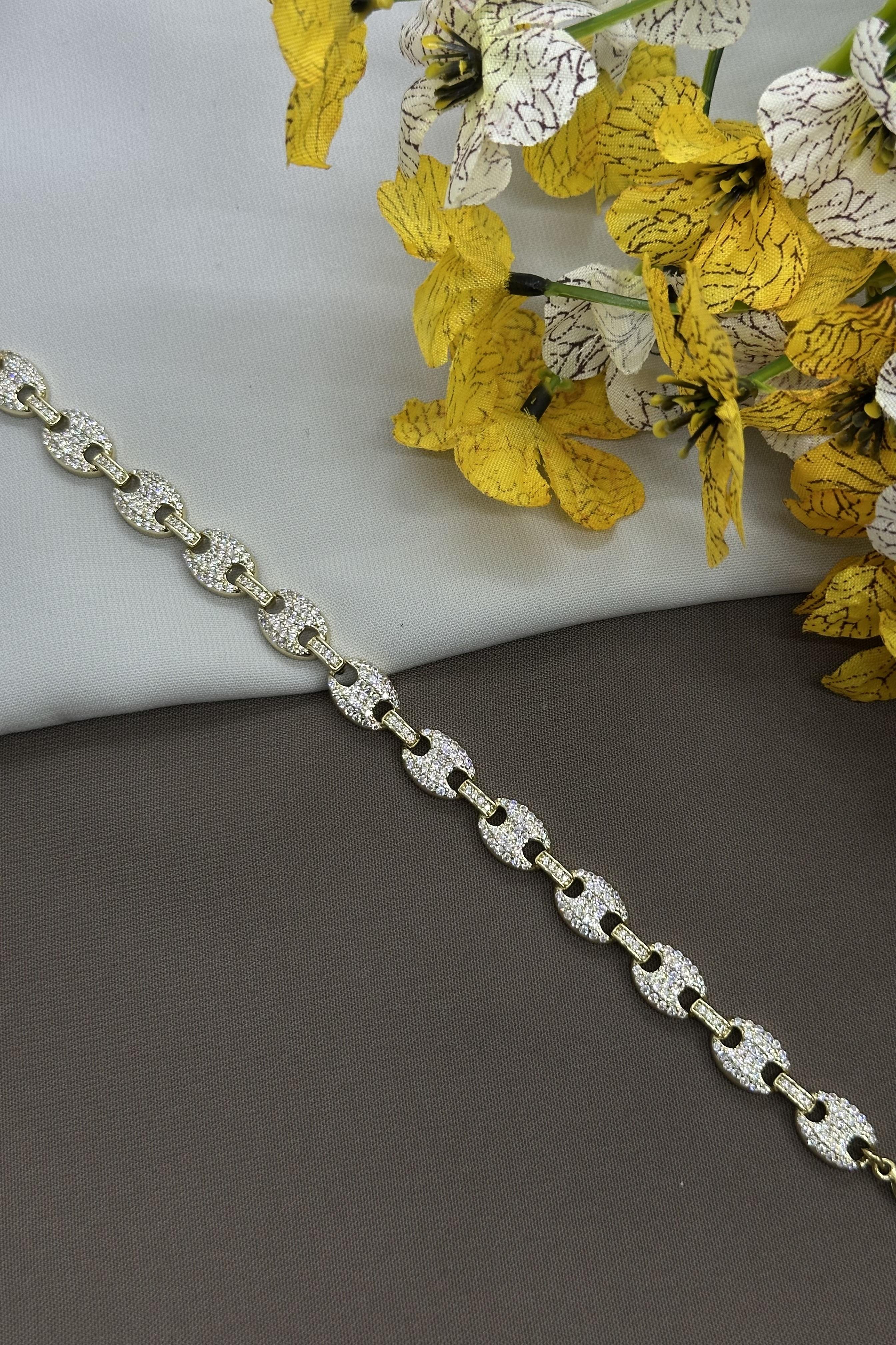 14K Taşlı Düğme Model Gold Vıp bileklik