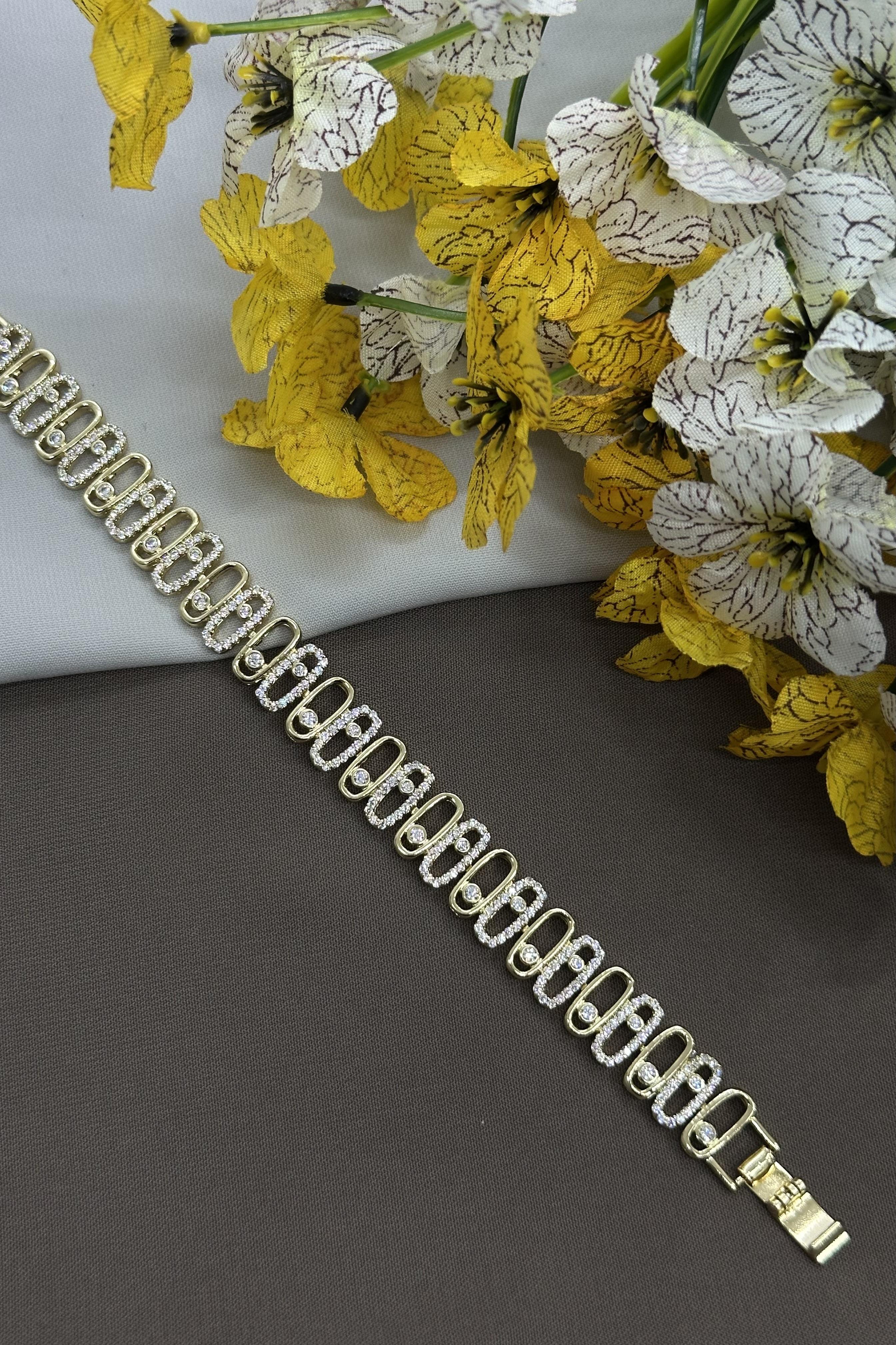 14K Taşlı Gold Vıp Bileklik