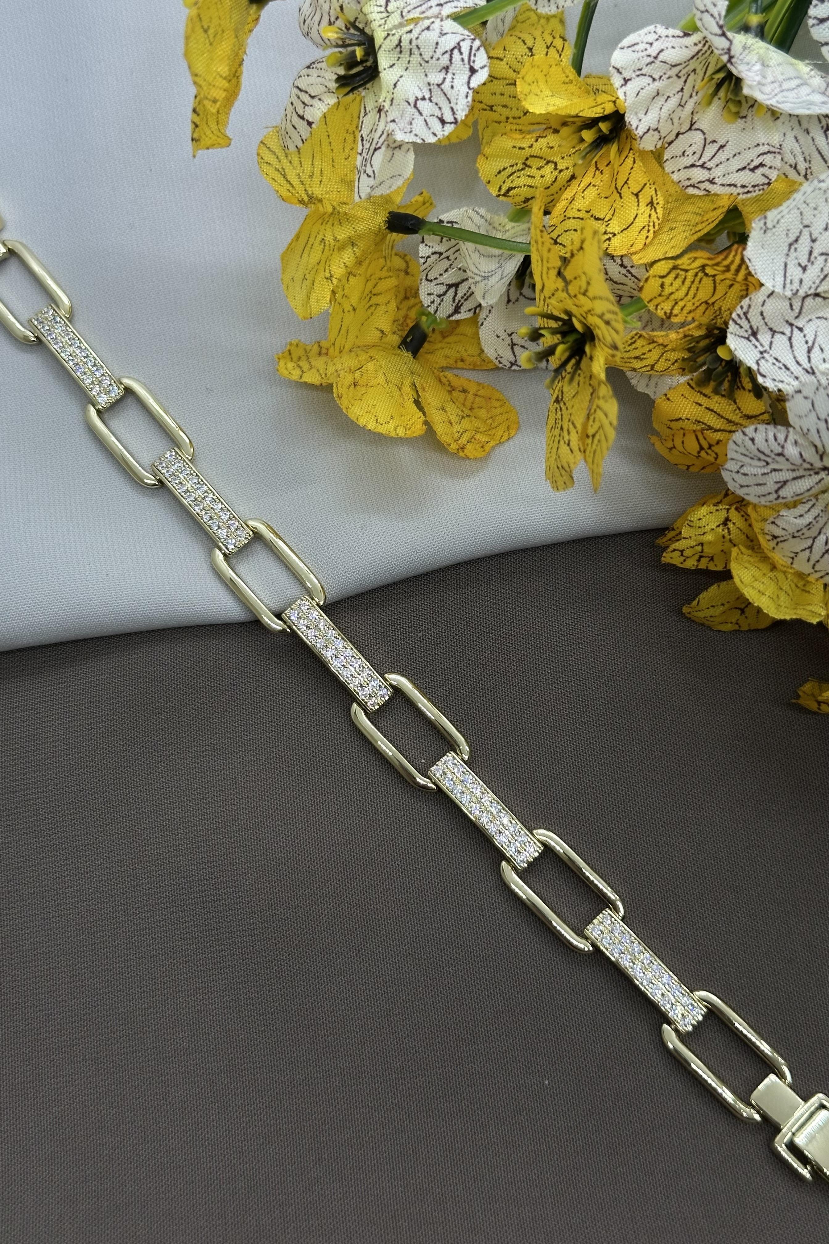 14K Halka Taşlı Gold Vıp Bileklik