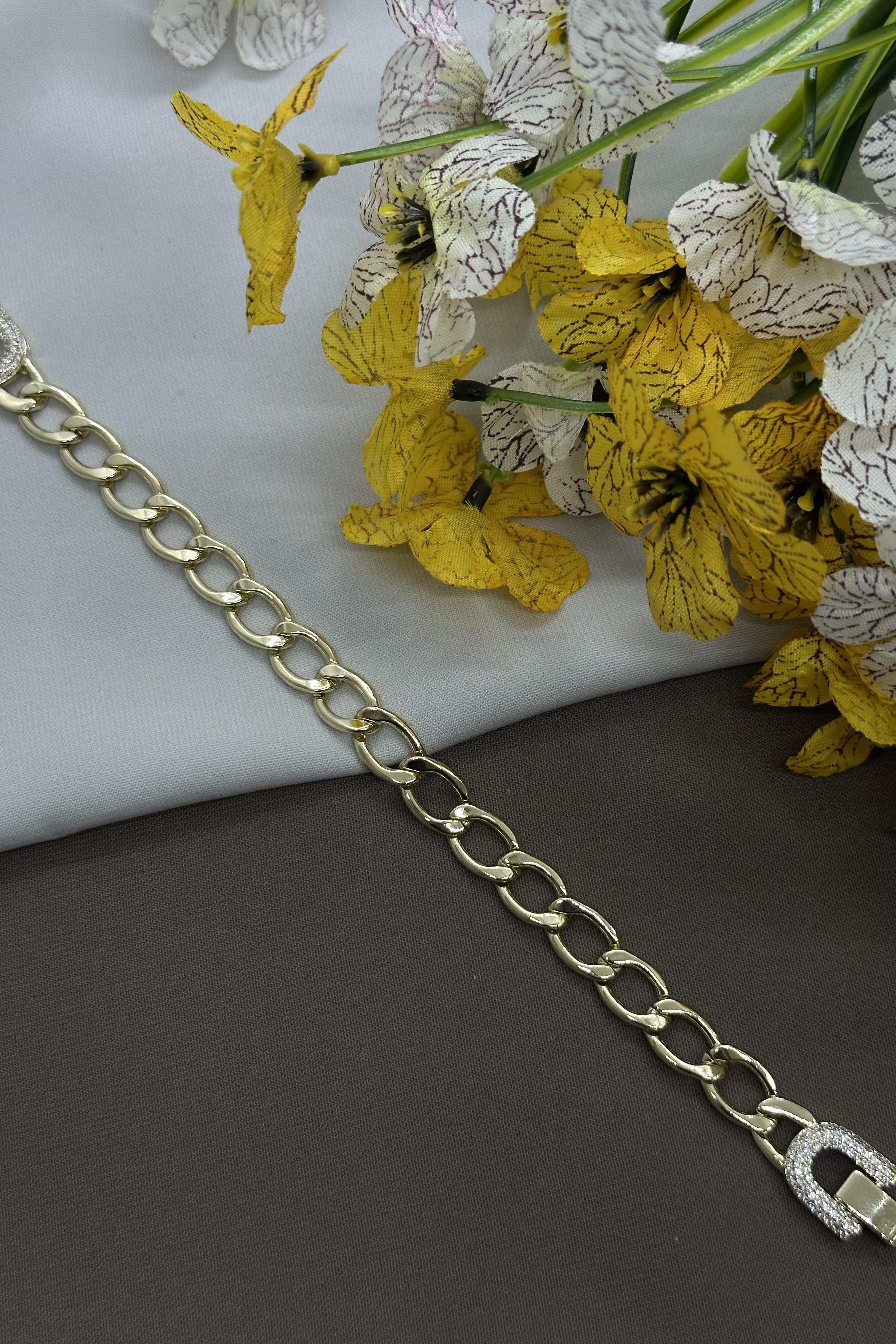 14K Halka Taşlı Gold Vıp Bileklik