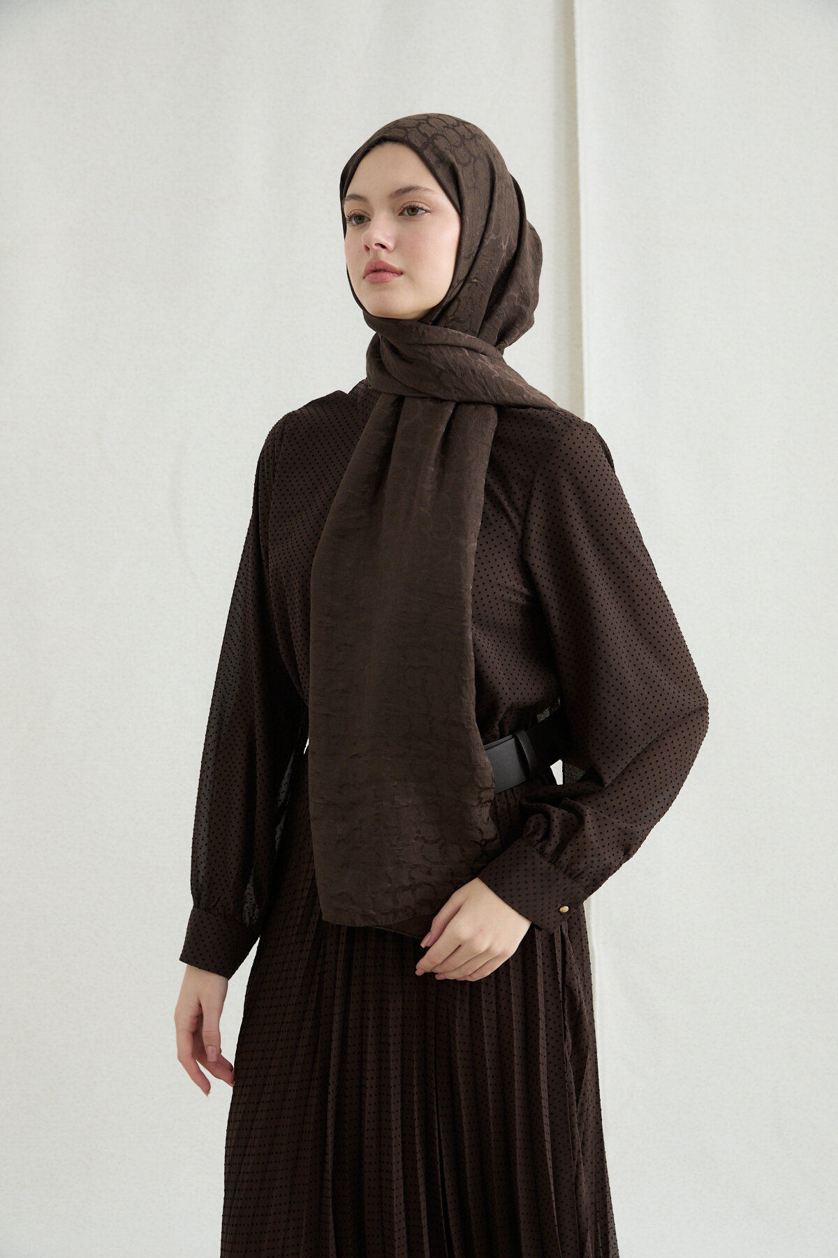 İtalyan Jakar Şal Halka Desen - Acı Kahve