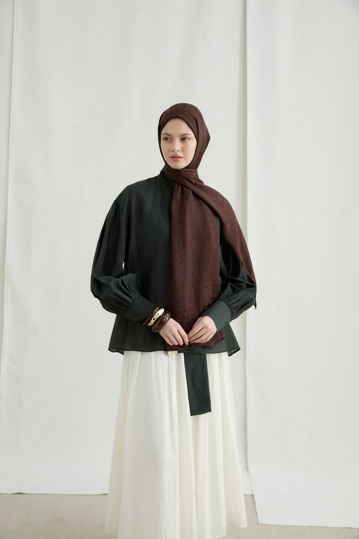 İtalyan Jakar Şal Halka Desen - Kahve