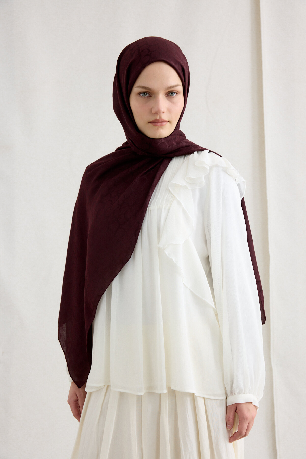 İtalyan Jakar Şal Halka Desen - Bordo