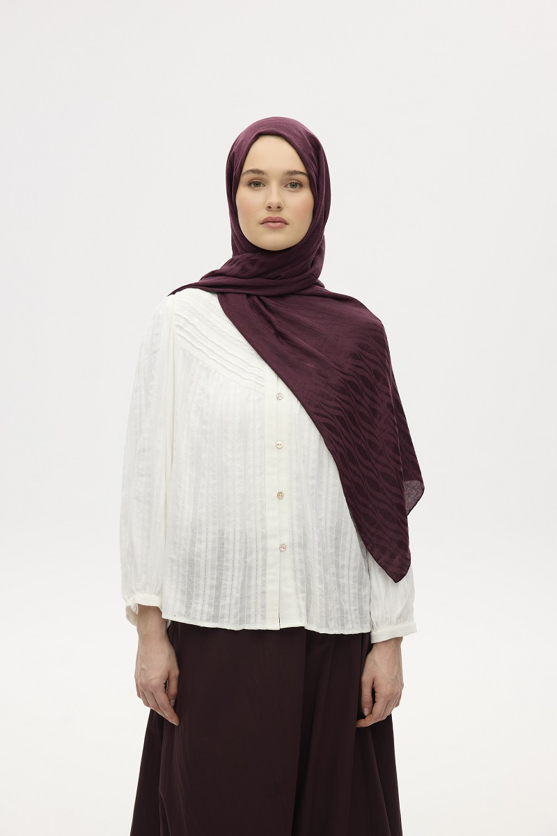 İtalyan Jakar Şal Dalga Desen - Mürdüm