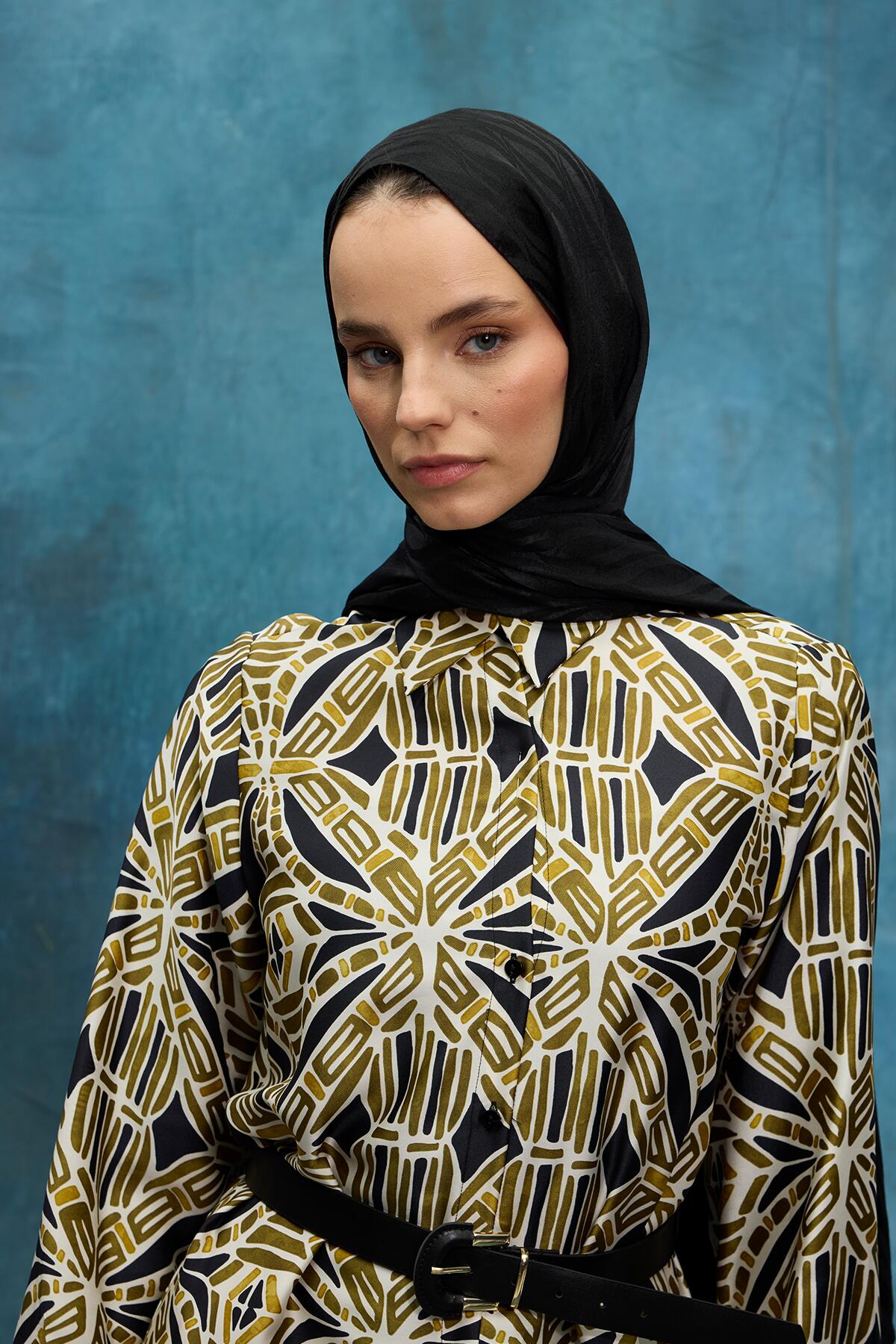 İtalyan Jakar Şal Dalga Desen - Siyah