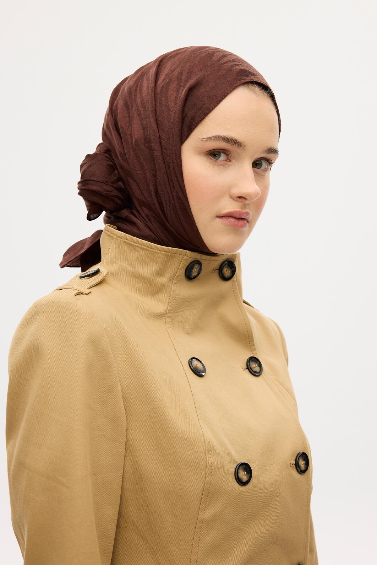 İtalyan Jakar Şal Dalga Desen - Kahve