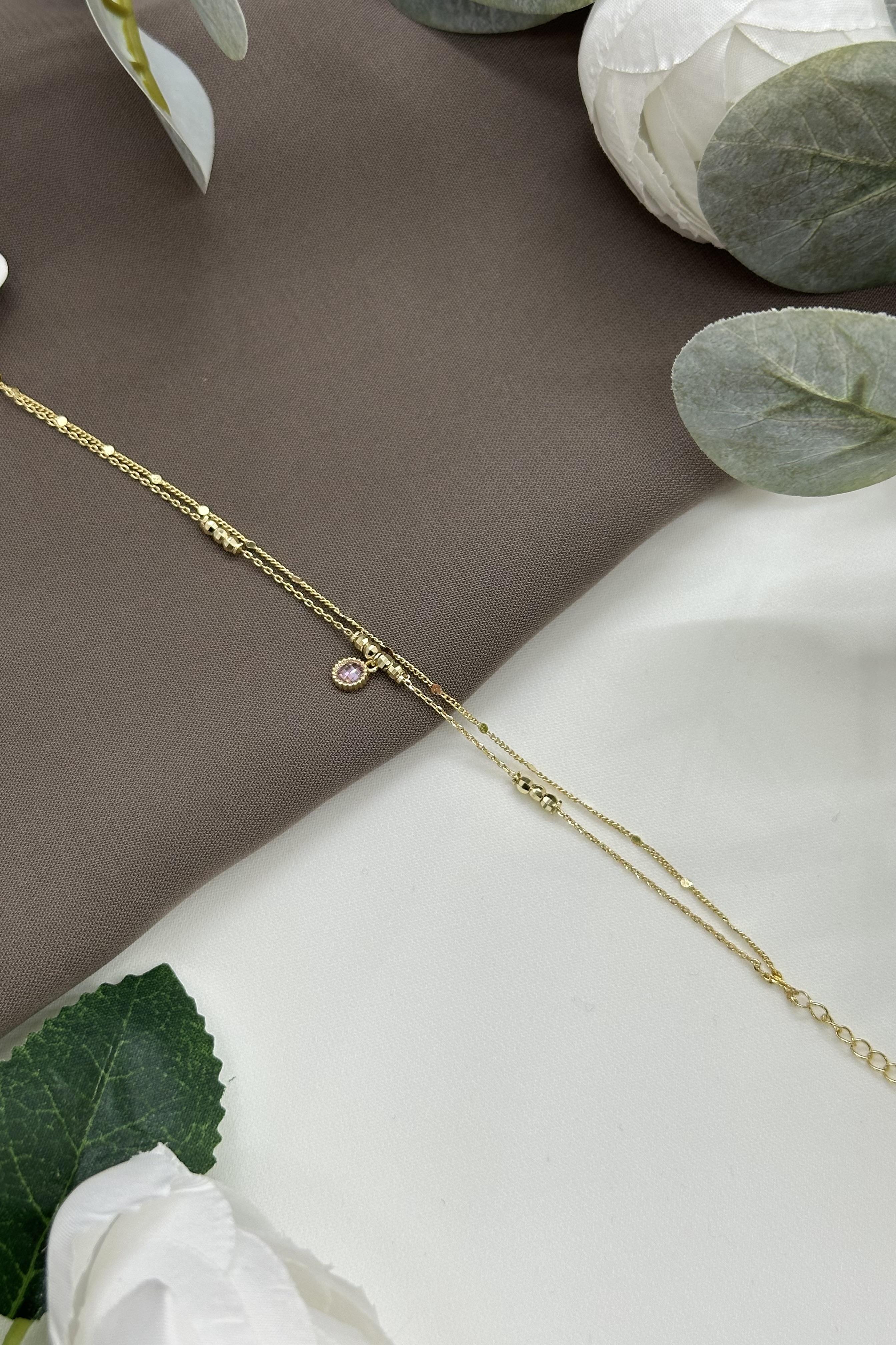 Pembe Taşlı Gold Vıp Bileklik