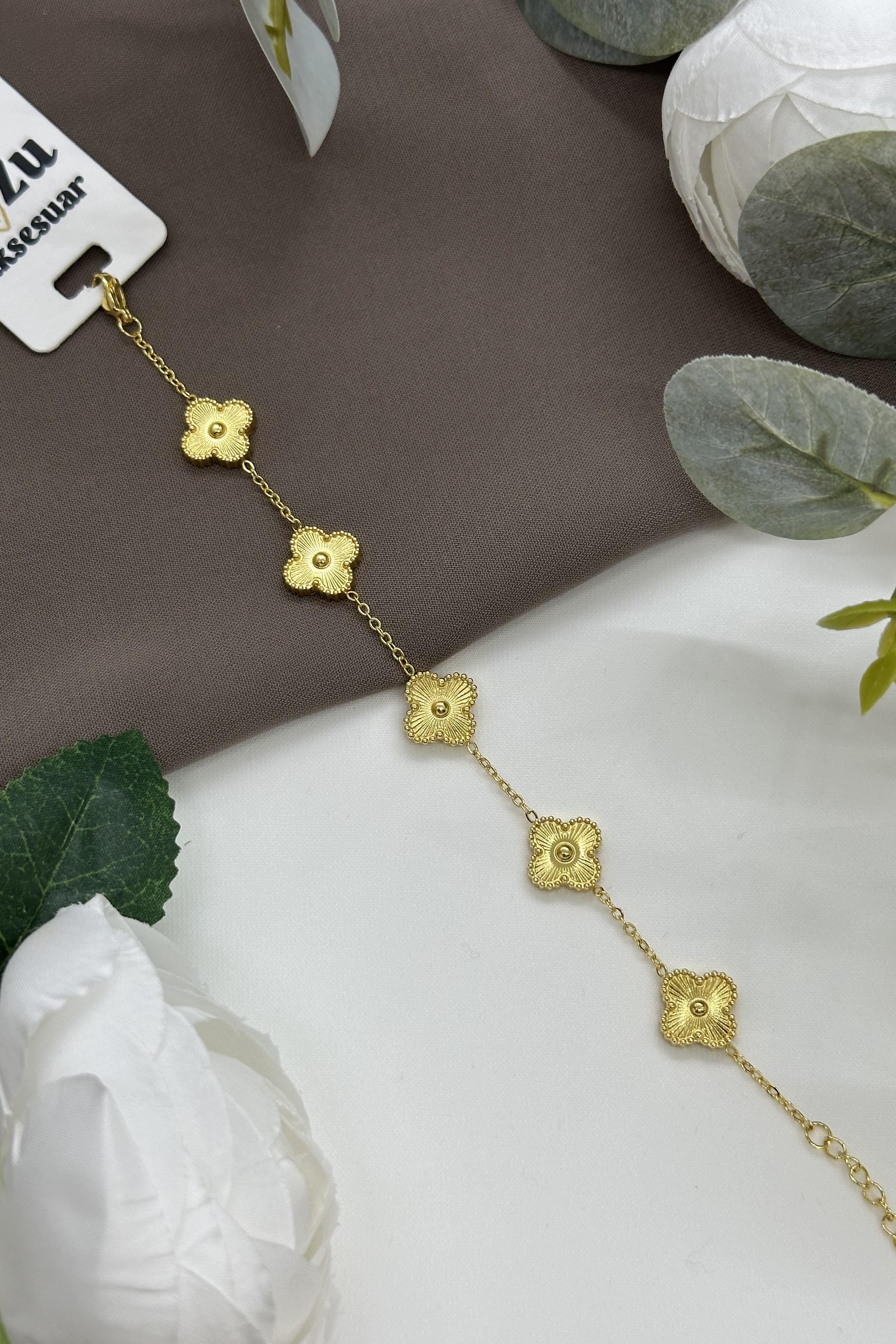 Gold Yonca Model Çelik Bileklik