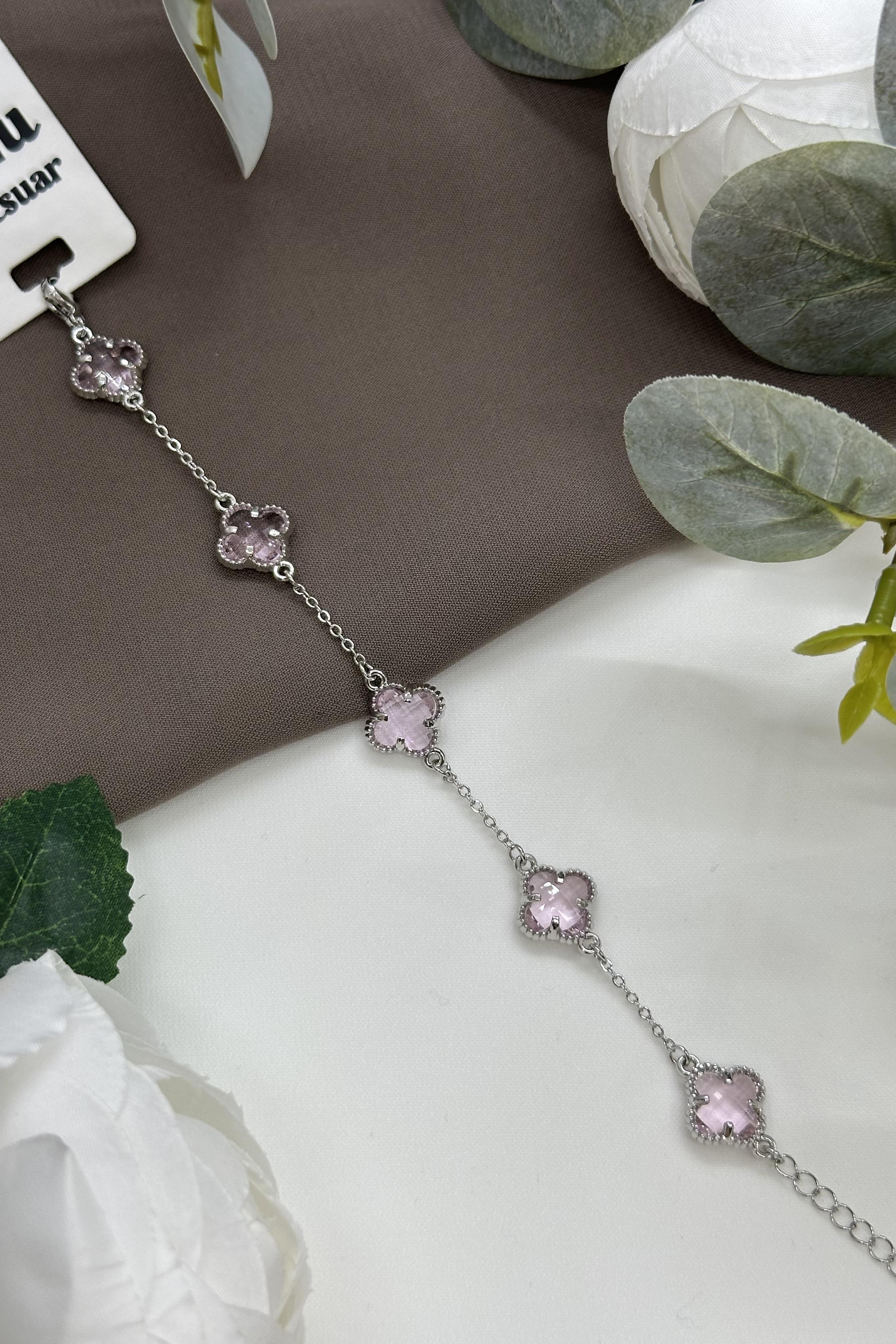 Pembe Taşlı Sılver Çelik Bileklik