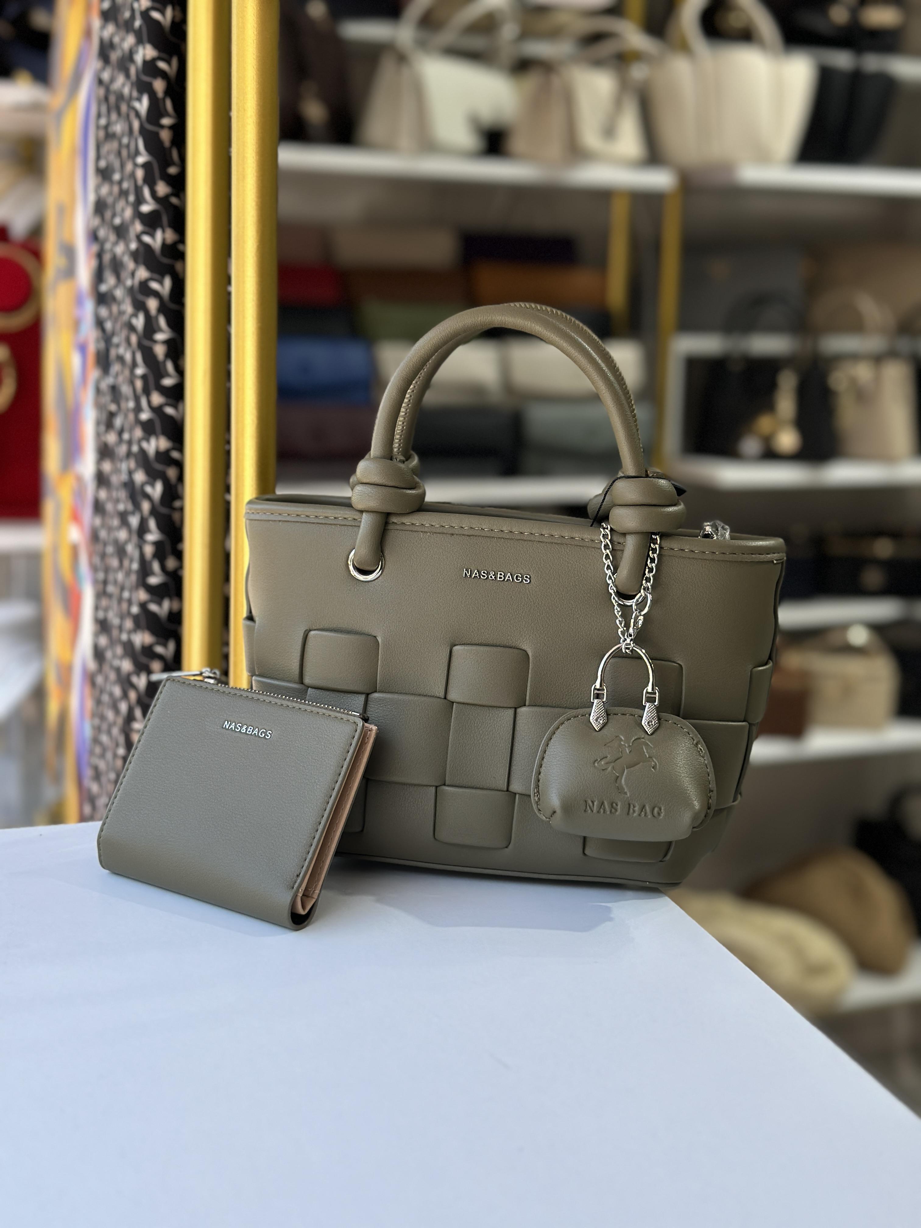 Nas&bags ithal deri cüzdanlı yeşil çanta